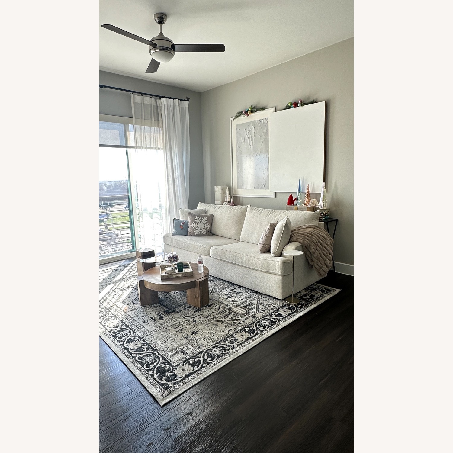 Living Spaces White 95" Deep Seated Couch - image-1