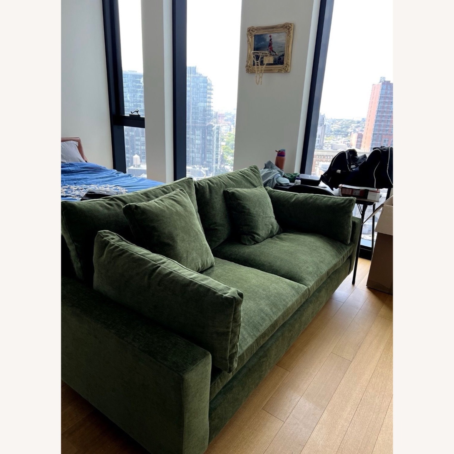 West Elm Harmony Green Velvet 2 Seater Couch - image-1