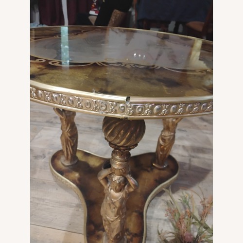 Used Vintage Bronze Glass Tables w Figurines  for sale on AptDeco