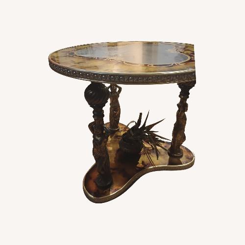 Used Vintage Bronze Glass Tables w Figurines  for sale on AptDeco