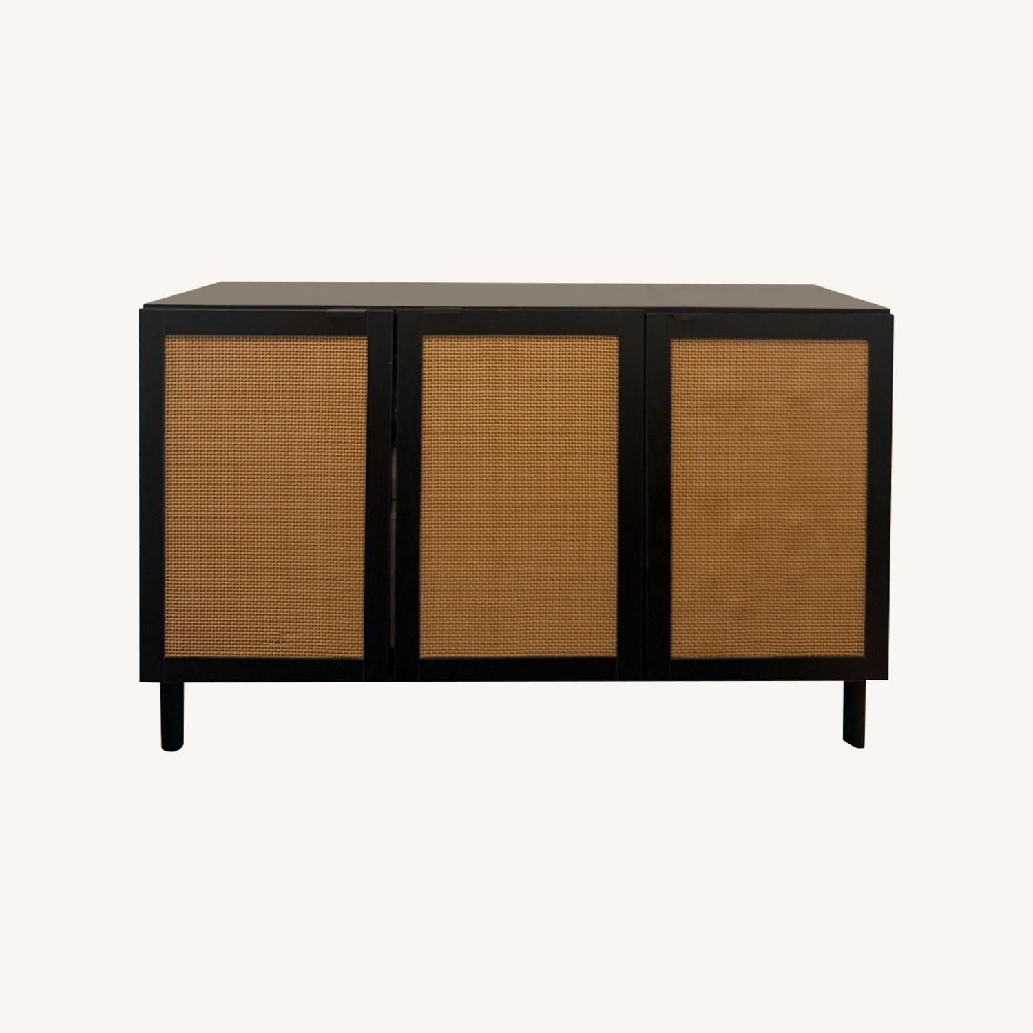 Rattan Black Wood Media Console - image-0