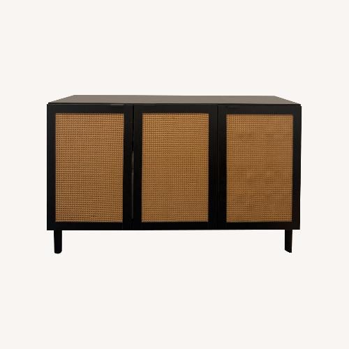 Used Rattan Black Wood Media Console for sale on AptDeco