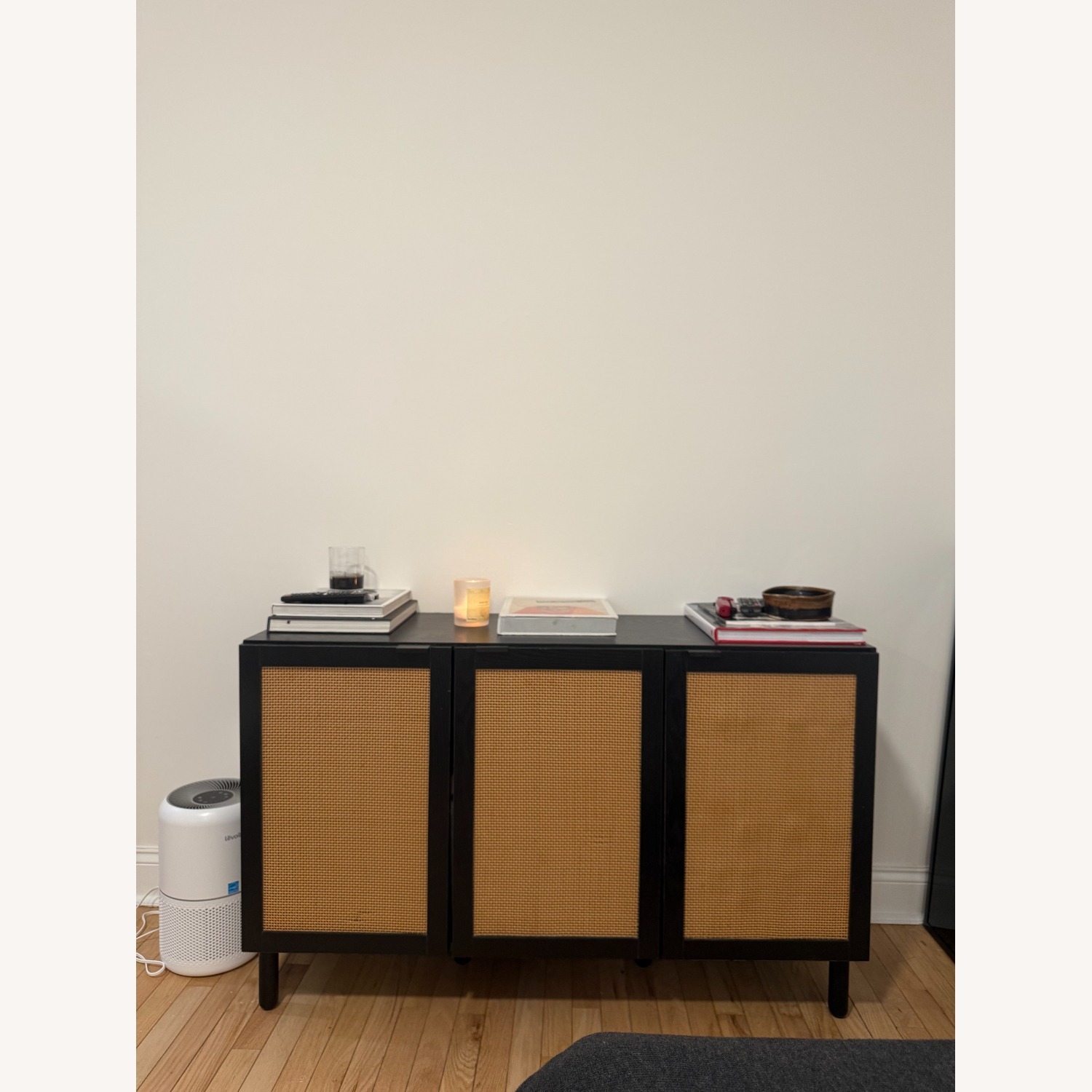 Rattan Black Wood Media Console - image-2