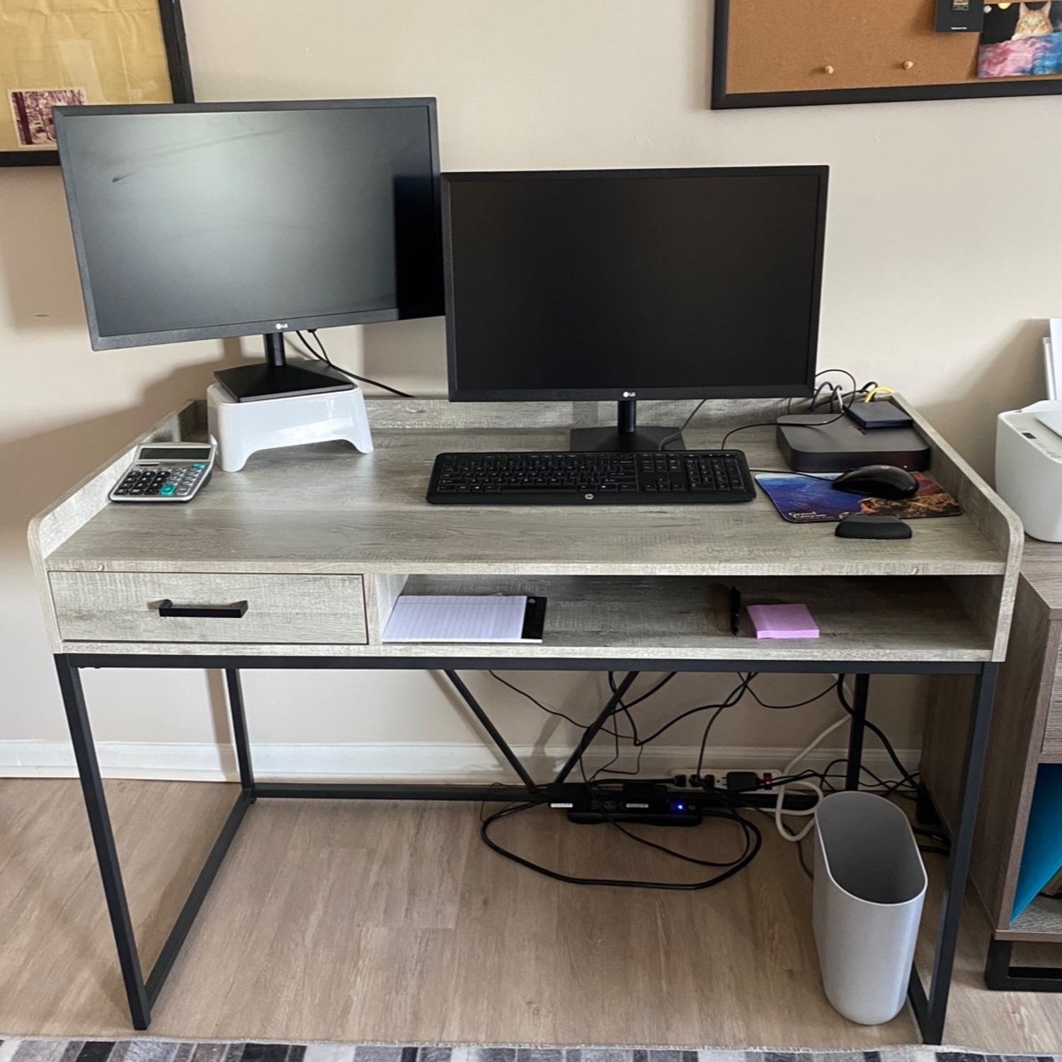 Value City Desk Gwen Gray w Power and Phone Charger Outlet - image-1