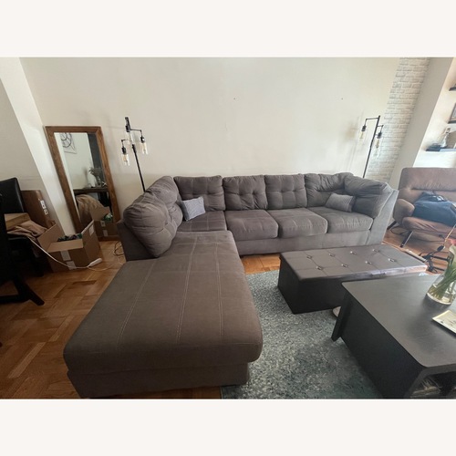 Used Raymour & Flanigan 2 Piece Sectional Chaise Couch for sale on AptDeco