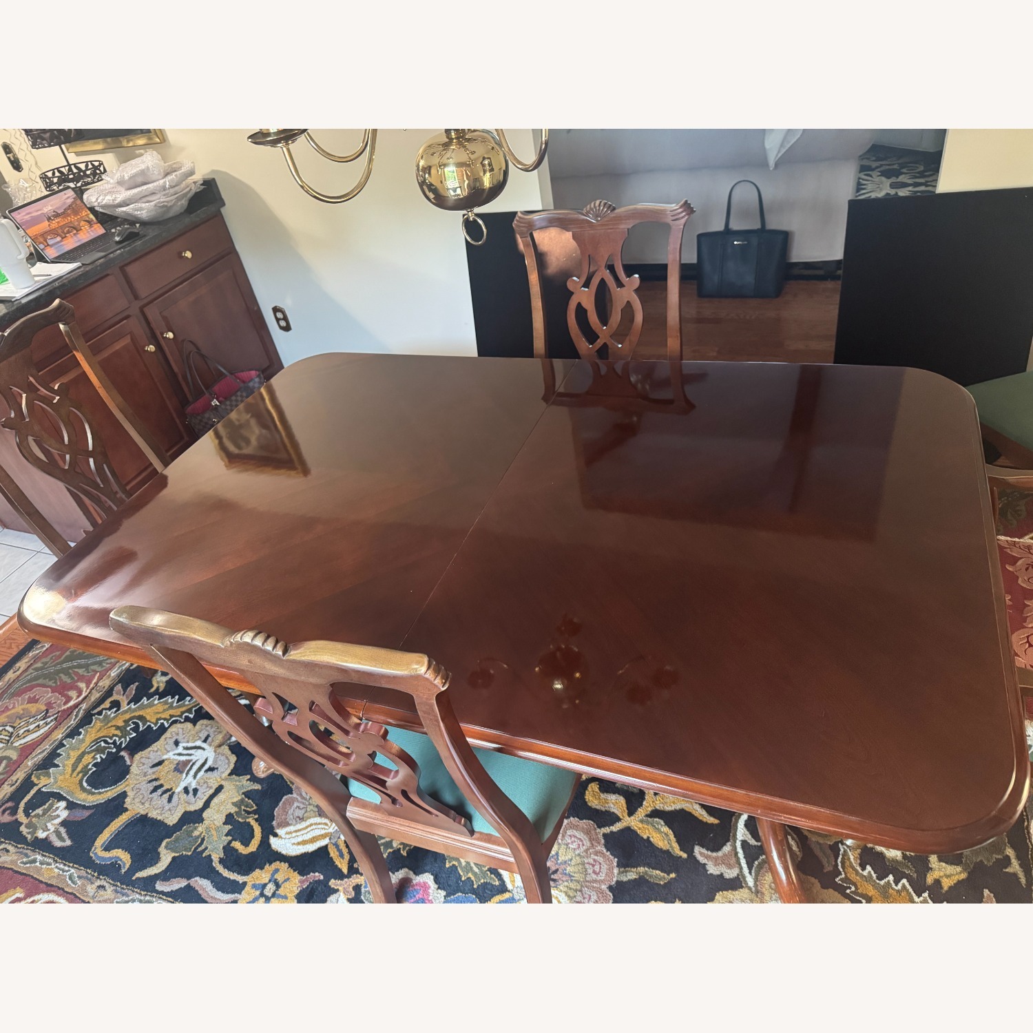 Cherry Wood Extendable Dining Table with 6 Chairs - image-2