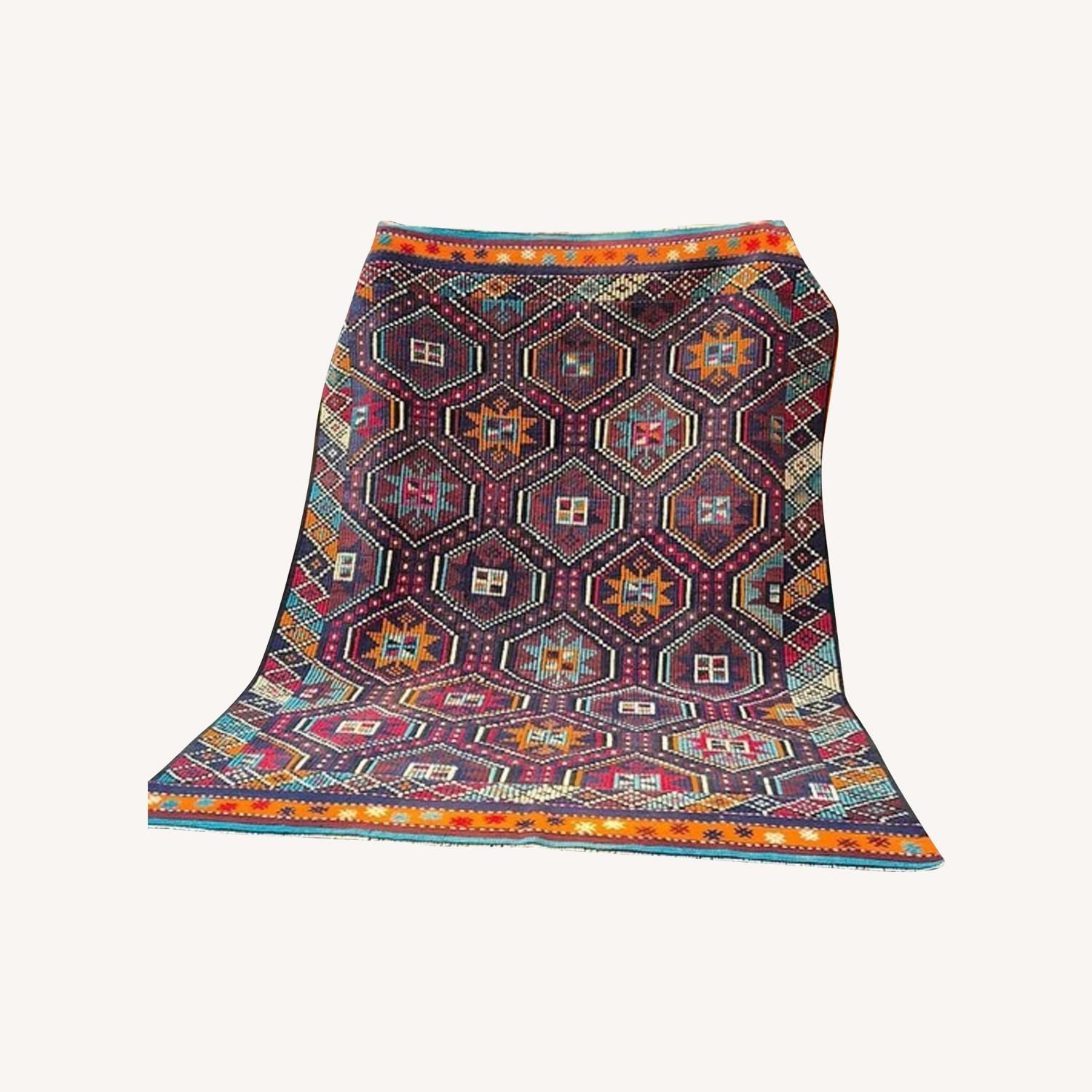 Vintage Eclectic Cecim Kilim Rug In Pomegranate - image-0