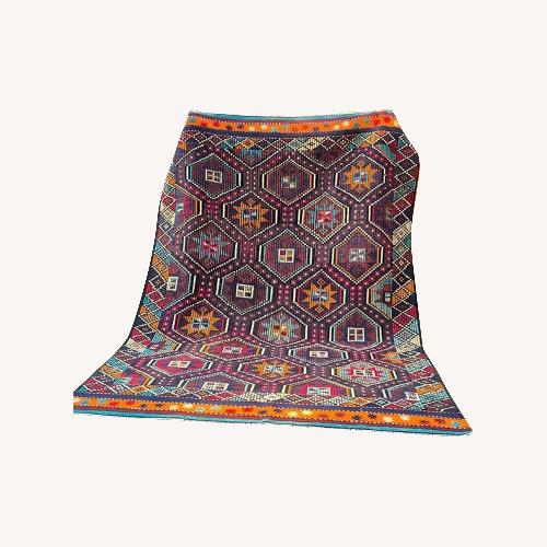 Used Vintage Eclectic Cecim Kilim Rug In Pomegranate for sale on AptDeco