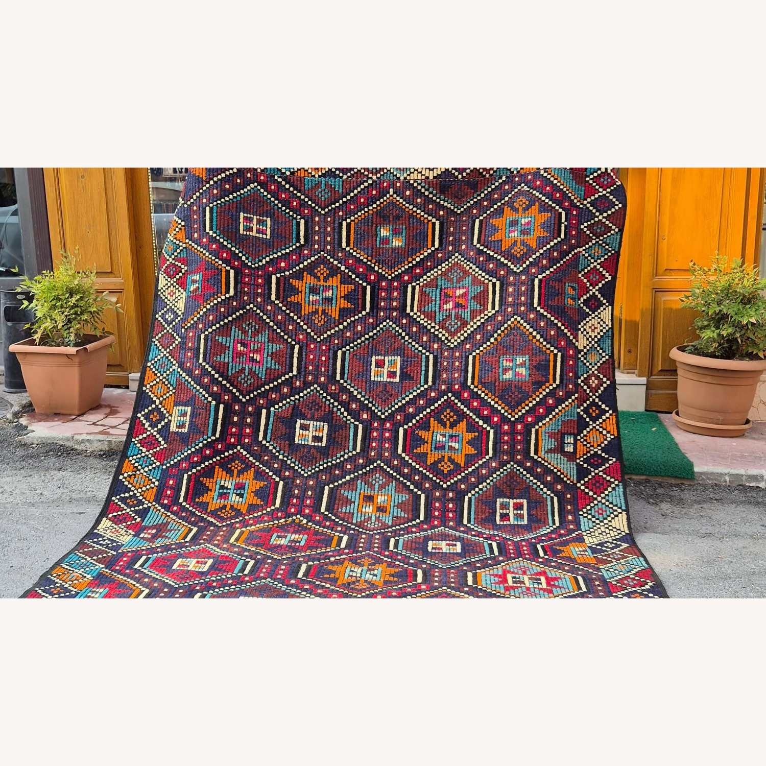 Vintage Eclectic Cecim Kilim Rug In Pomegranate - image-4