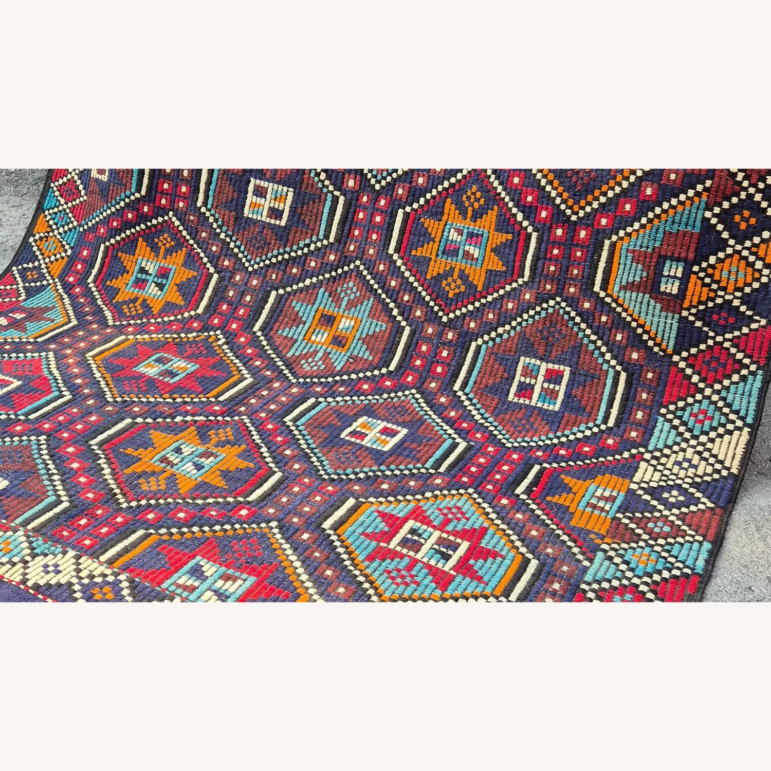 Vintage Eclectic Cecim Kilim Rug In Pomegranate - image-5