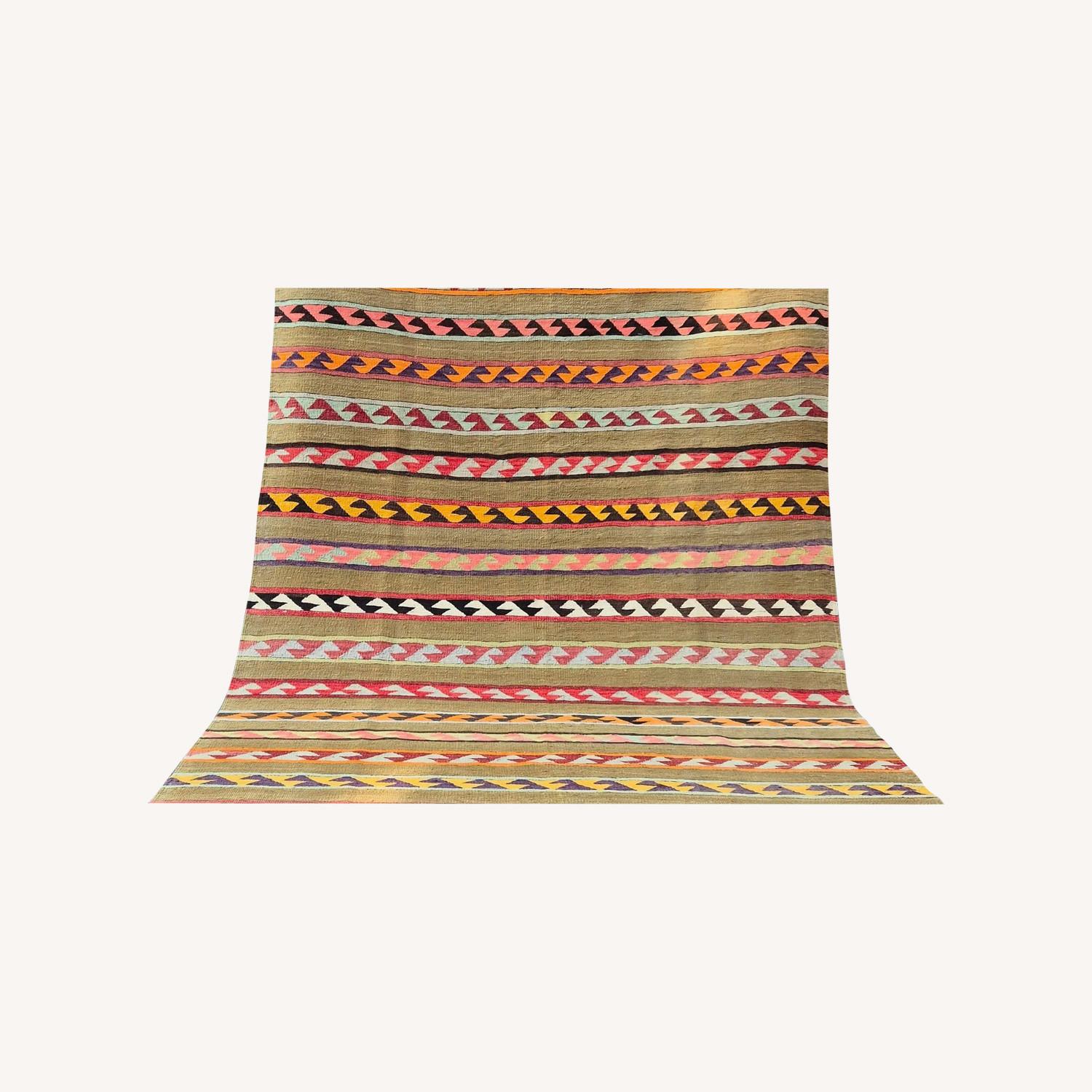 1930S Turkish Nomadic Flat-Weave In Olive Khaki - image-0