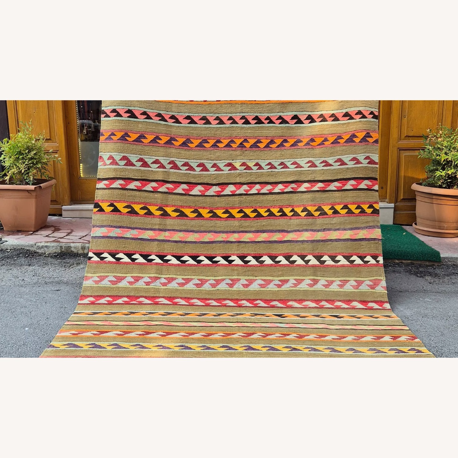 1930S Turkish Nomadic Flat-Weave In Olive Khaki - image-1