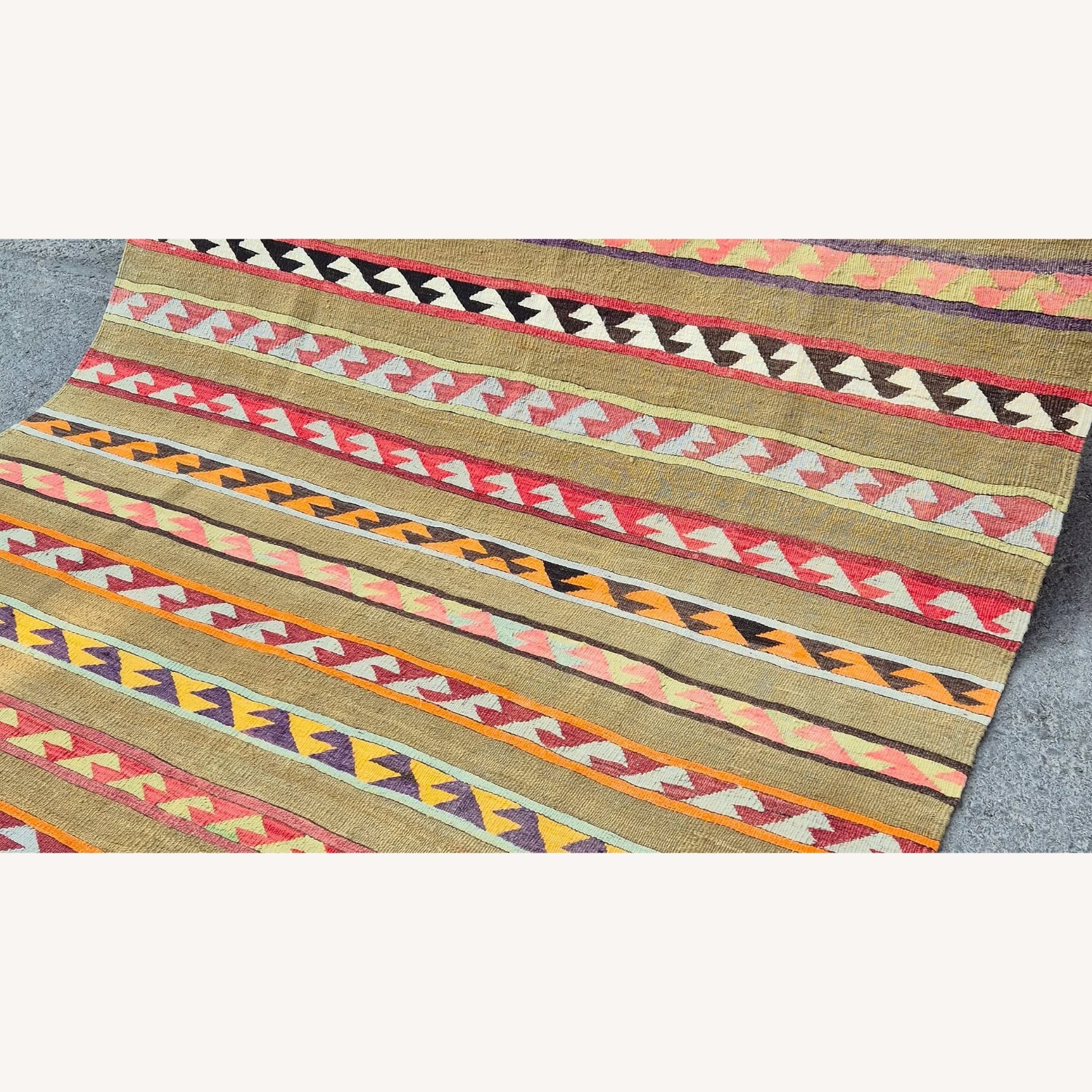 1930S Turkish Nomadic Flat-Weave In Olive Khaki - image-3