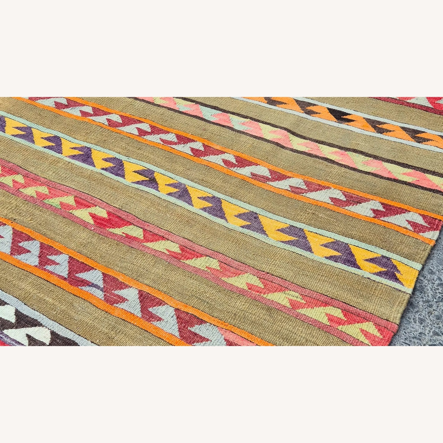 1930S Turkish Nomadic Flat-Weave In Olive Khaki - image-2