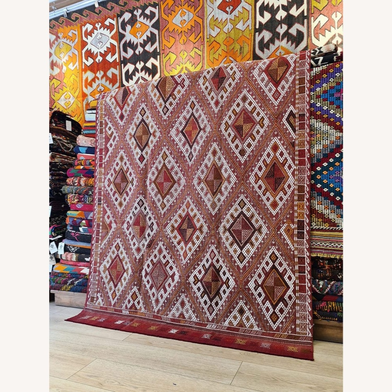 Vintage Tribal Cecim Kilim In Chestnut/Ruset Red - image-2