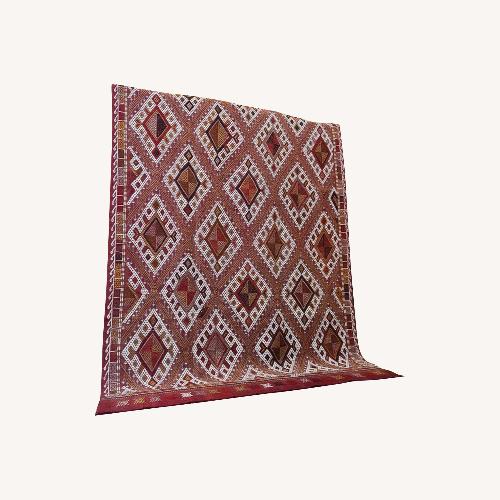 Used Vintage Tribal Cecim Kilim In Chestnut/Ruset Red for sale on AptDeco