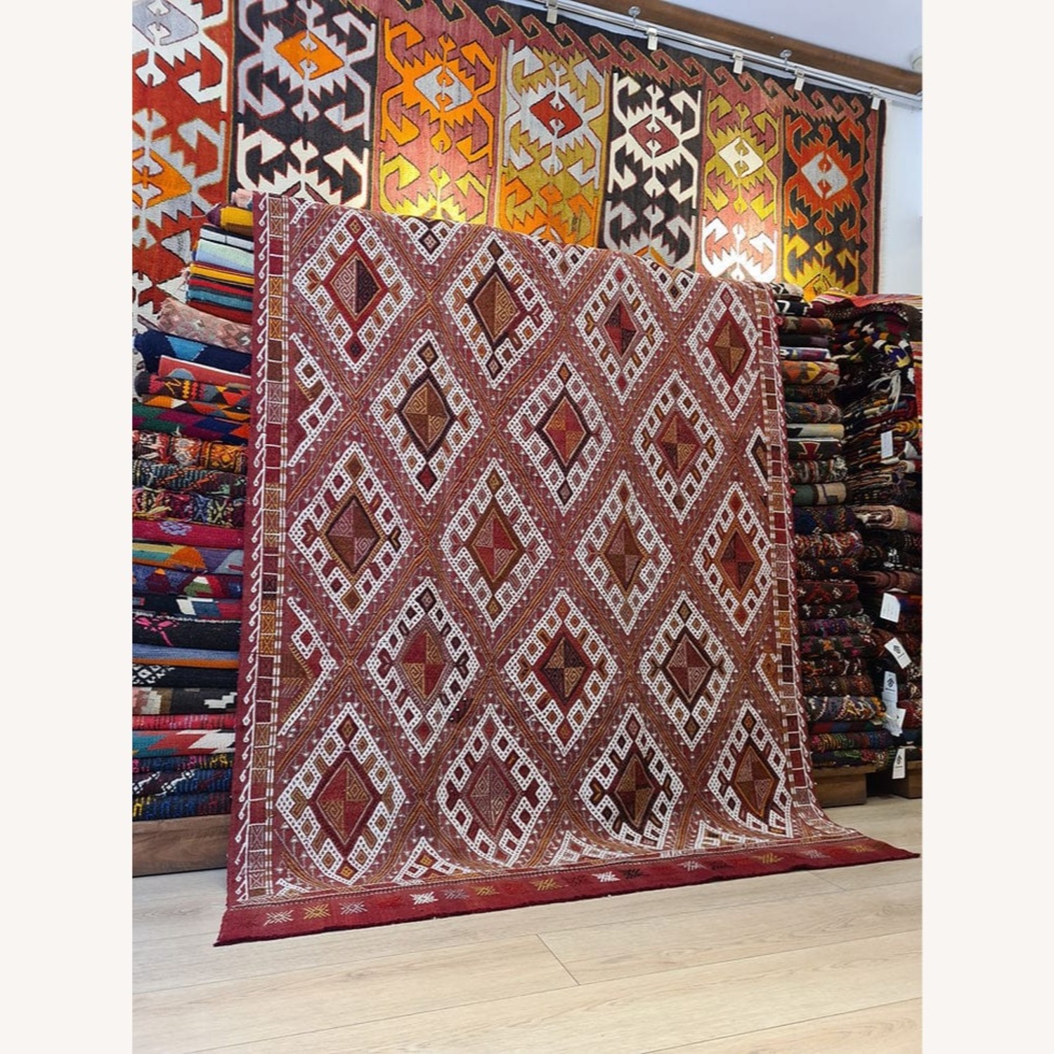 Vintage Tribal Cecim Kilim In Chestnut/Ruset Red - image-3