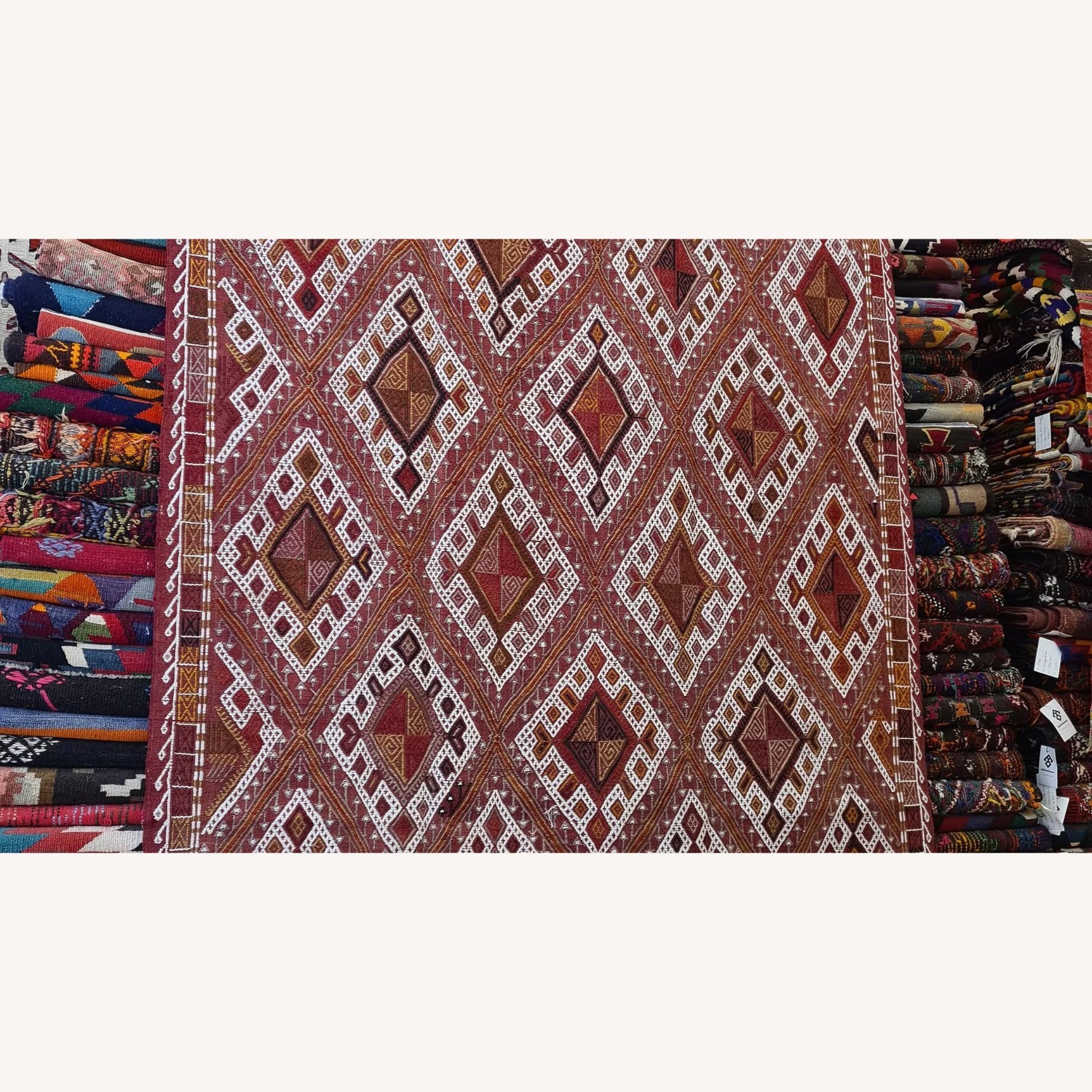Vintage Tribal Cecim Kilim In Chestnut/Ruset Red - image-4
