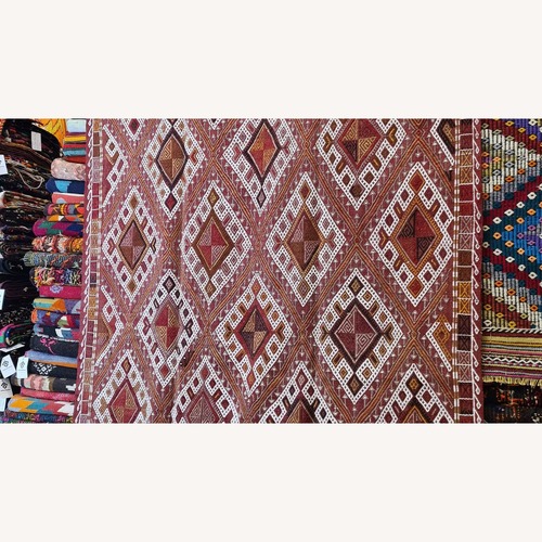 Used Vintage Tribal Cecim Kilim In Chestnut/Ruset Red for sale on AptDeco
