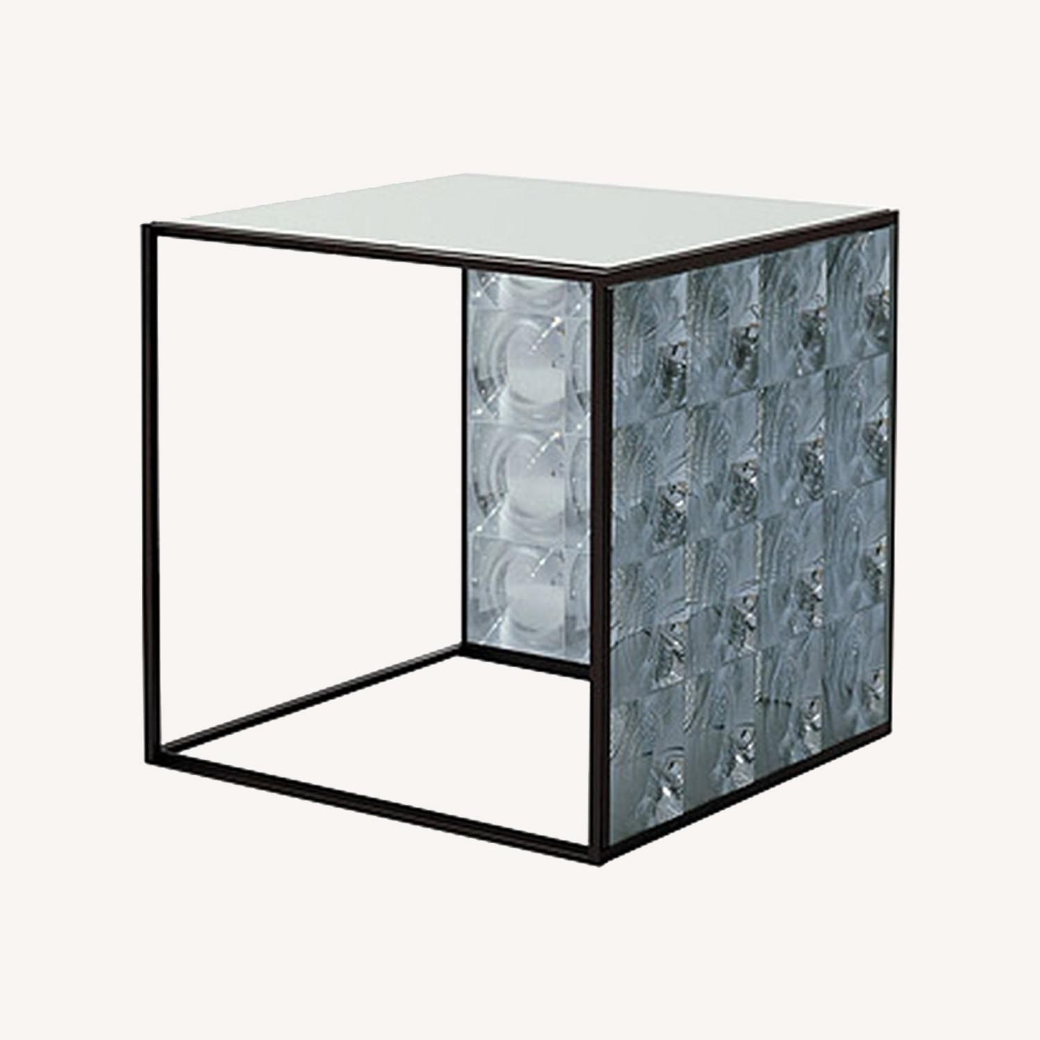 Modern Glass and Metal Cube End Table - image-0