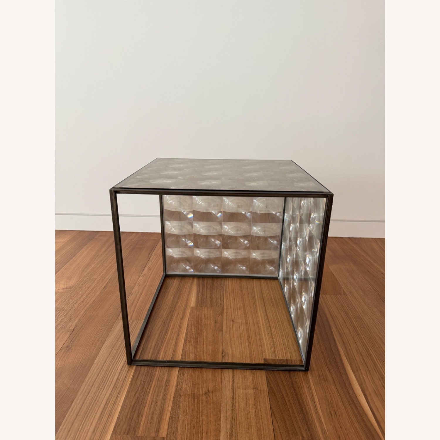 Modern Glass and Metal Cube End Table - image-1