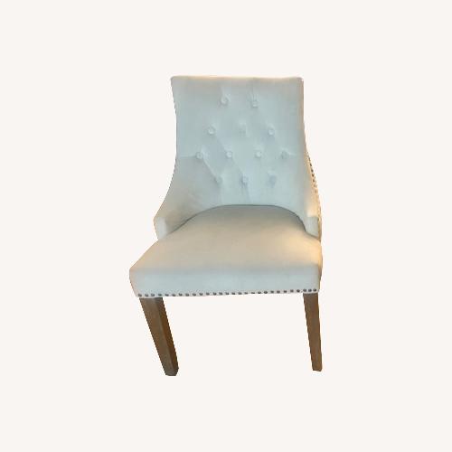 Used Light Blue Side Chairs with Nailhead Trim for sale on AptDeco
