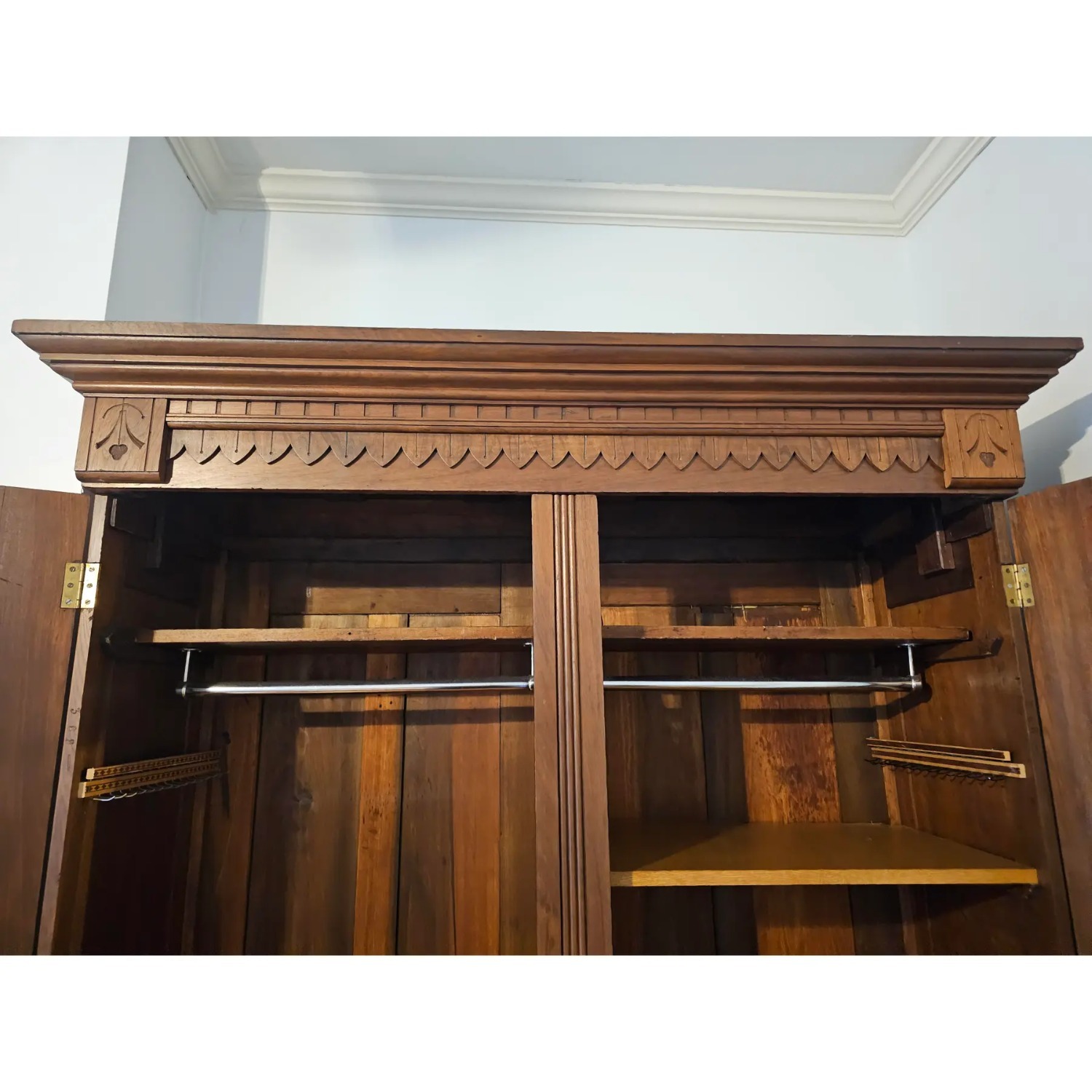 19th Century Walnut Armoire Wardrobe - image-9