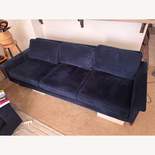 Used West Elm Blue Velvet Mid-Century Sofa for sale on AptDeco