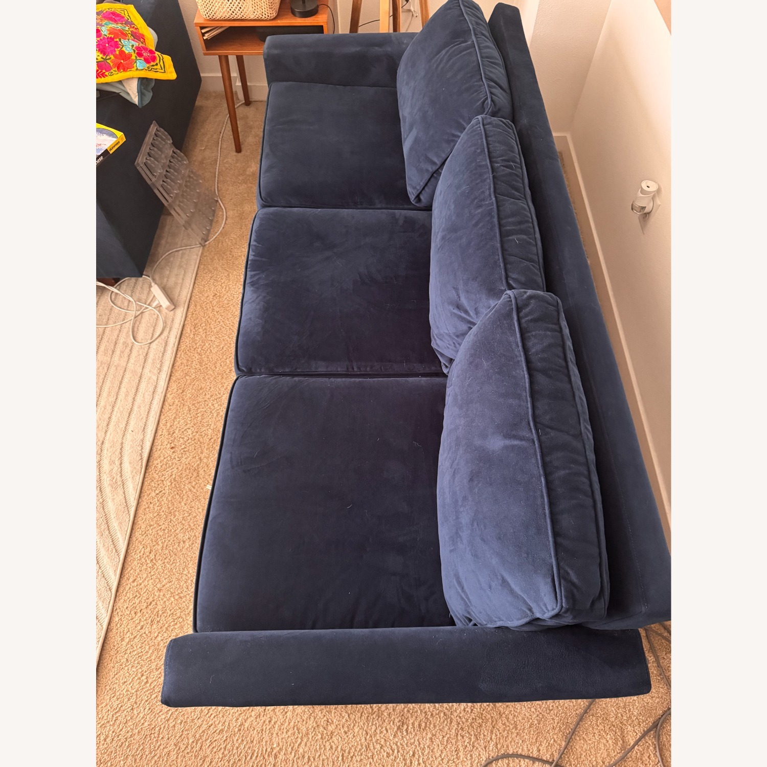 West Elm Blue Velvet Mid-Century Sofa - image-5