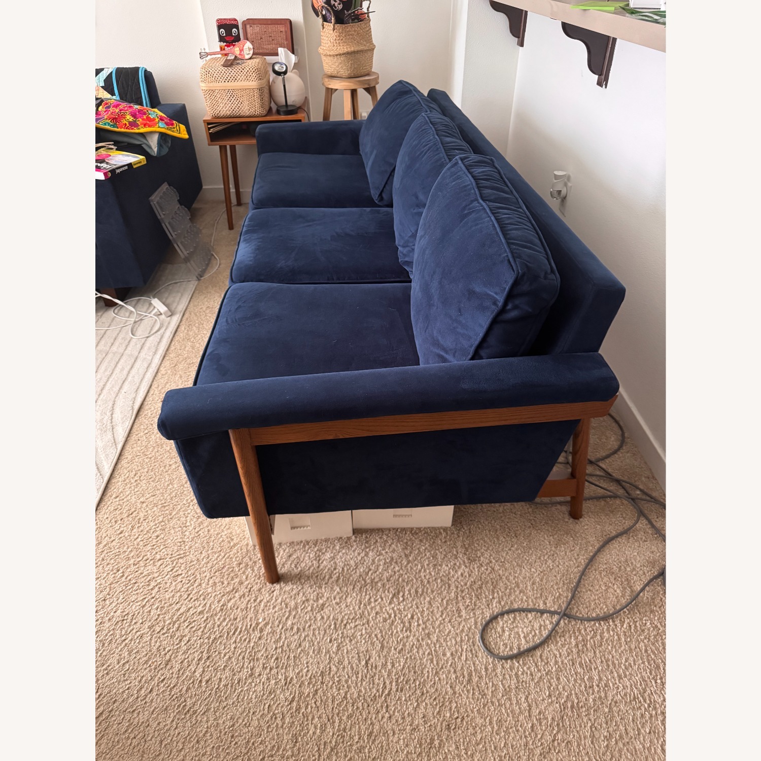 West Elm Blue Velvet Mid-Century Sofa - image-4