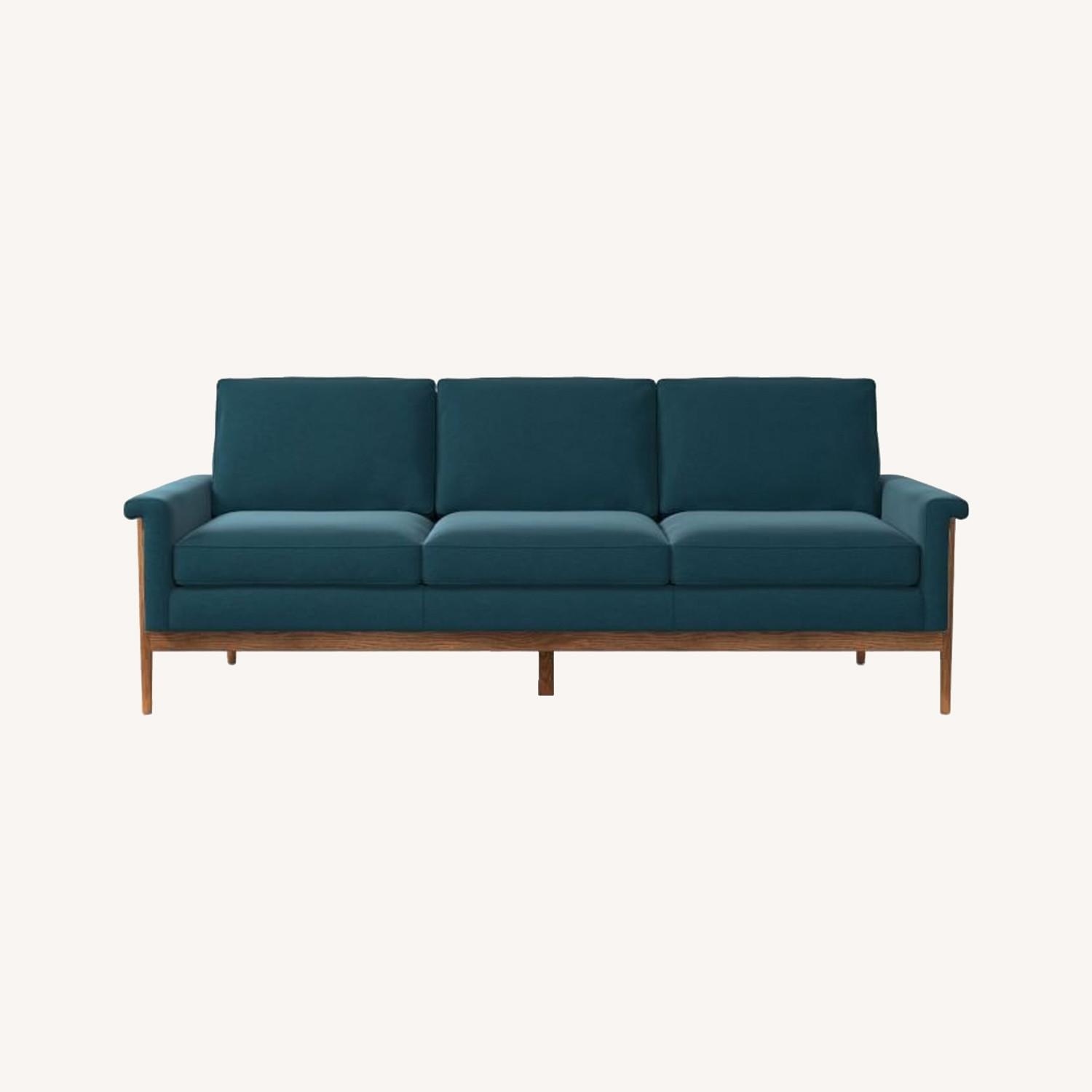 West Elm Blue Velvet Mid-Century Sofa - image-0