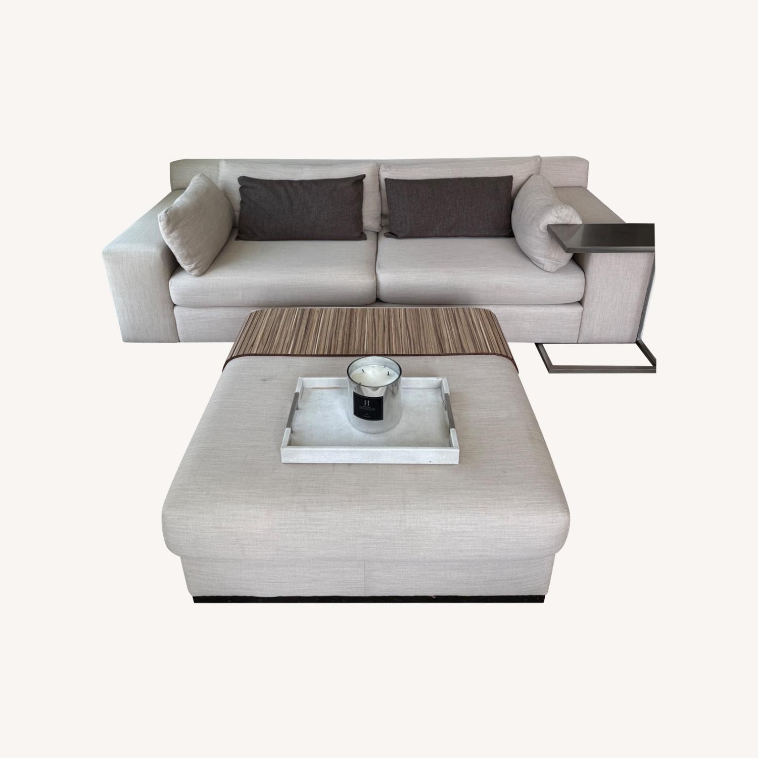 Ivory Sofa With Matching Ottoman - image-0