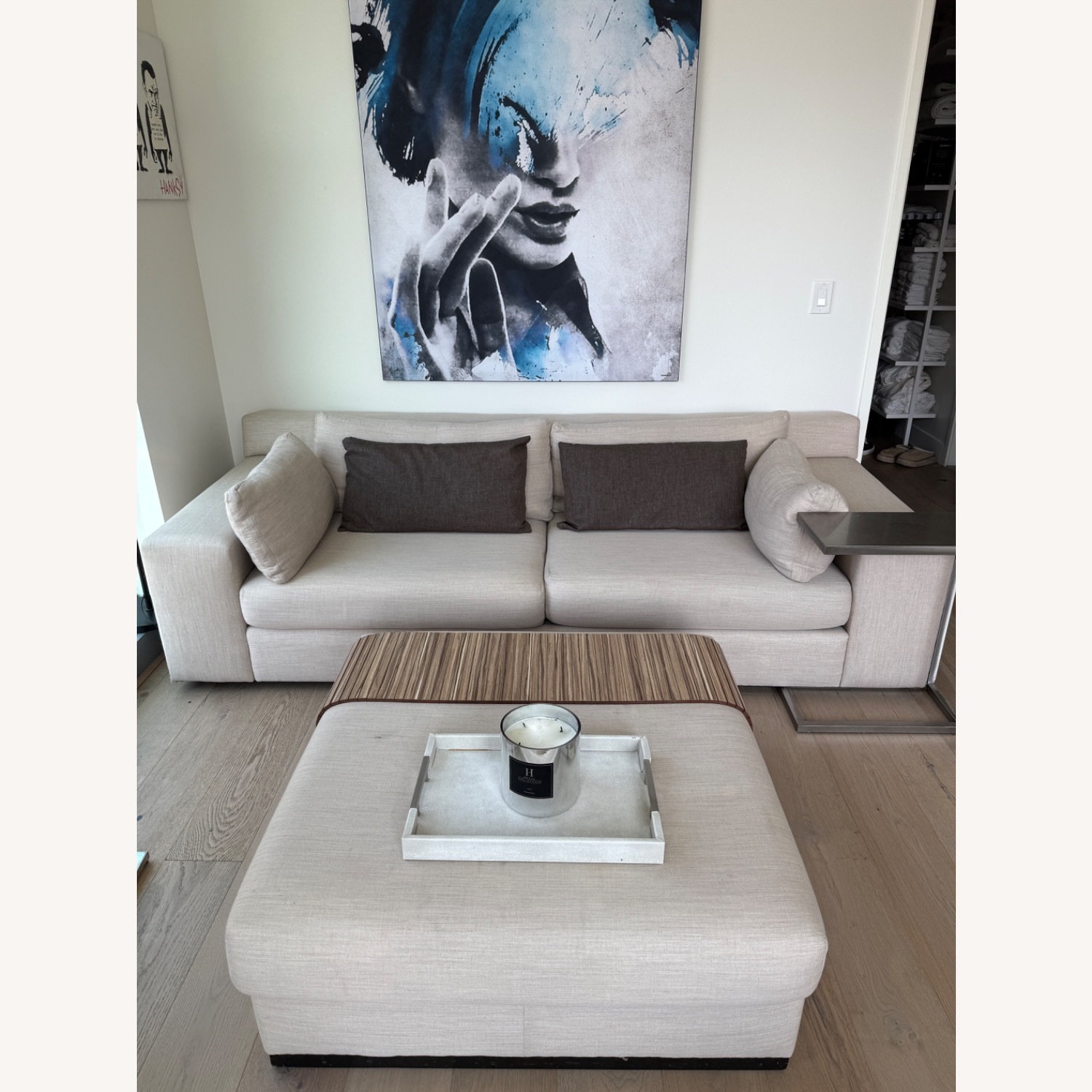 Ivory Sofa With Matching Ottoman - image-3