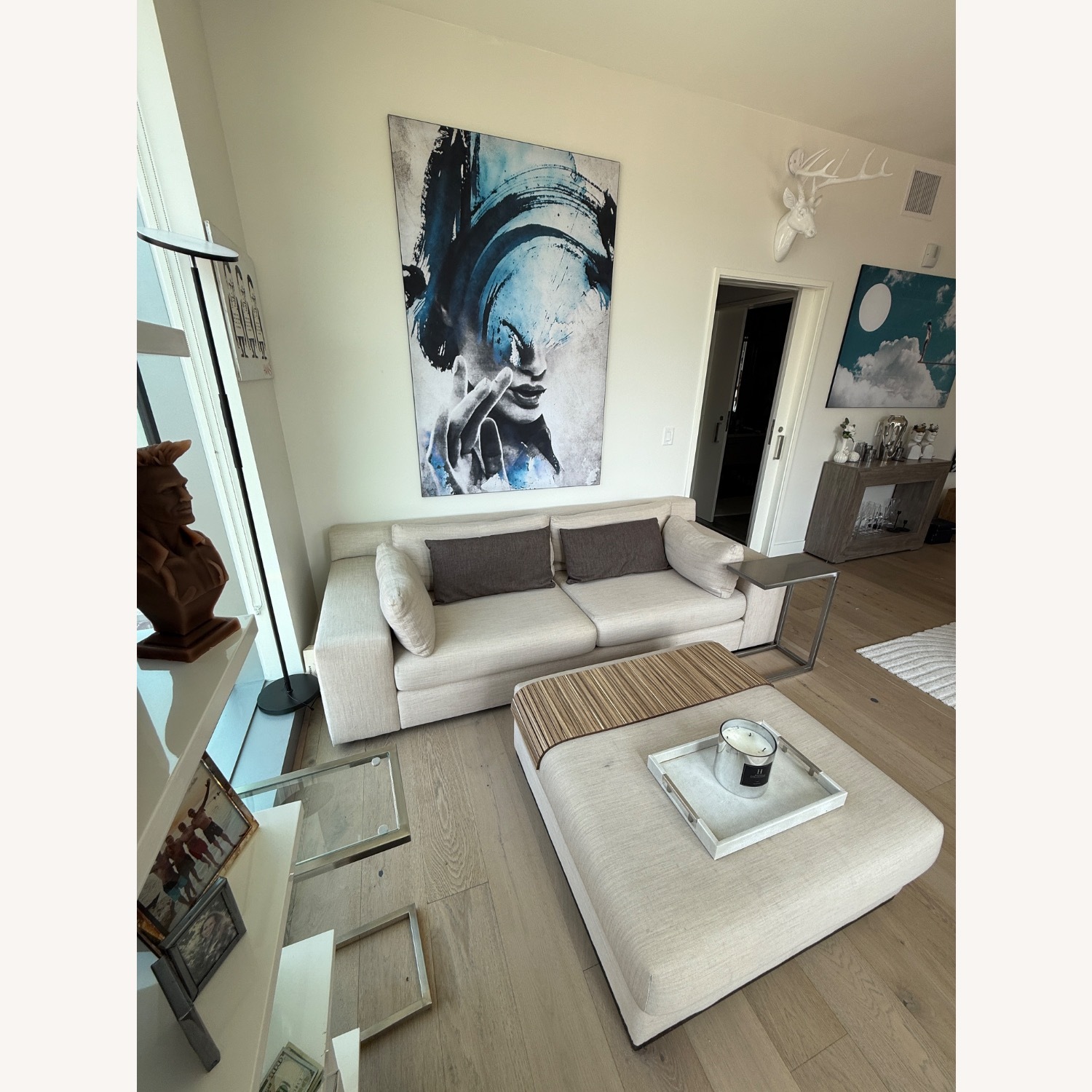 Ivory Sofa With Matching Ottoman - image-1