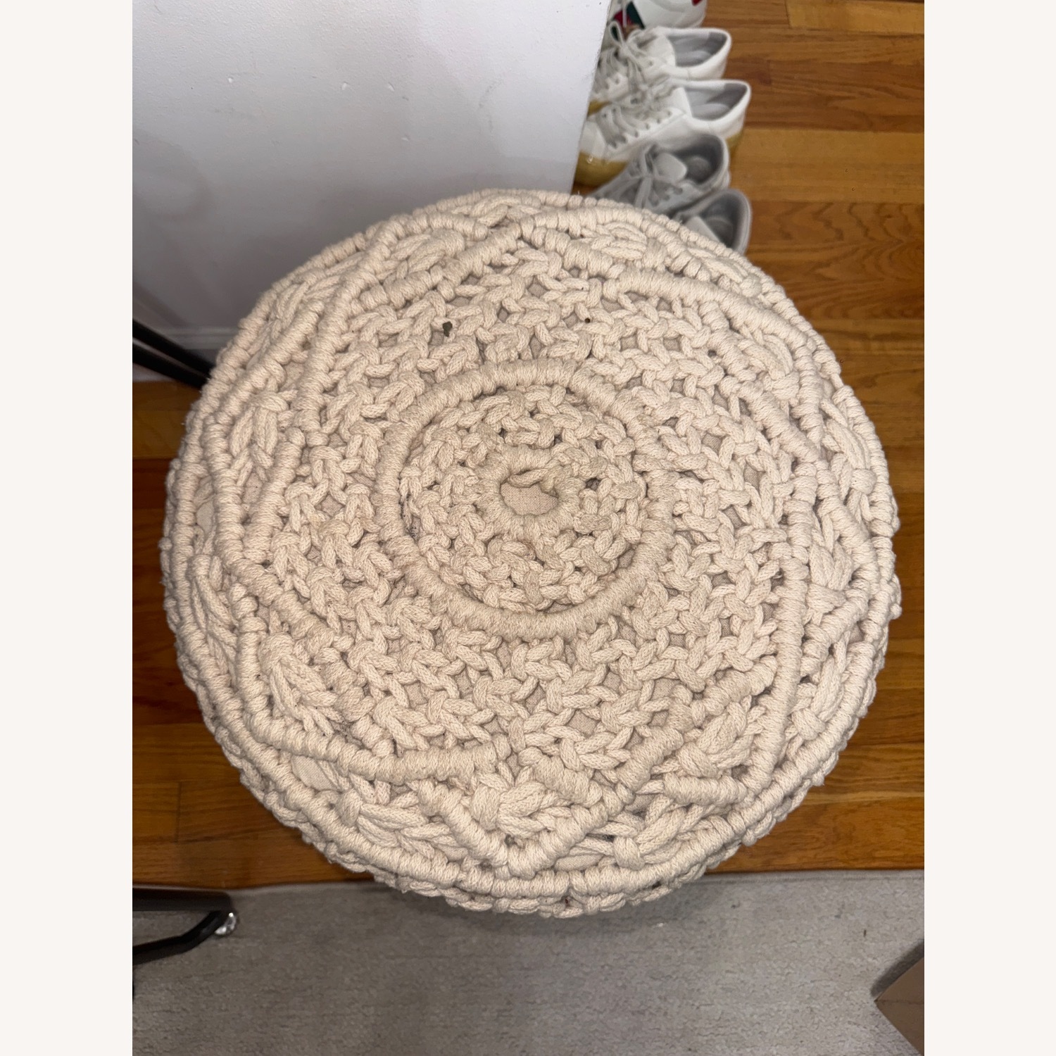 Macrame Natural Wooden Stool - image-1