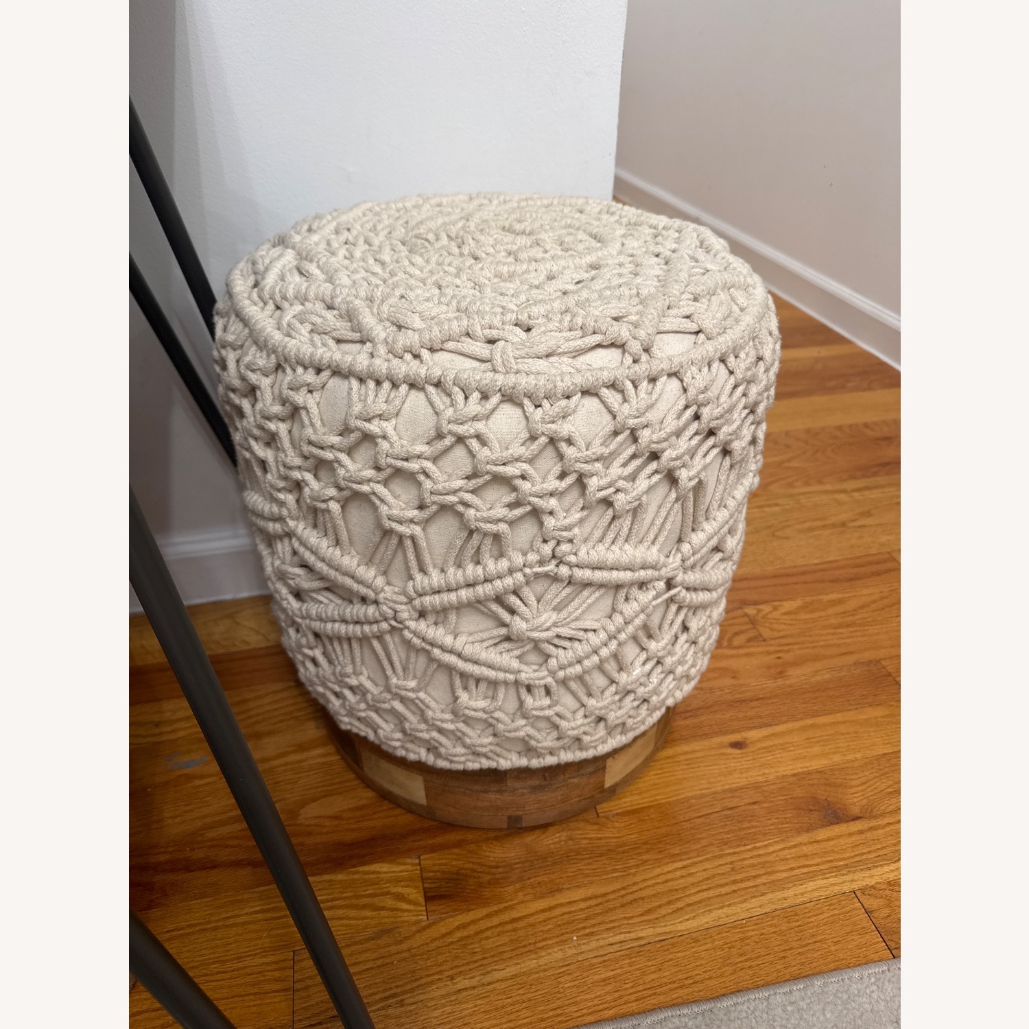 Macrame Natural Wooden Stool - image-3