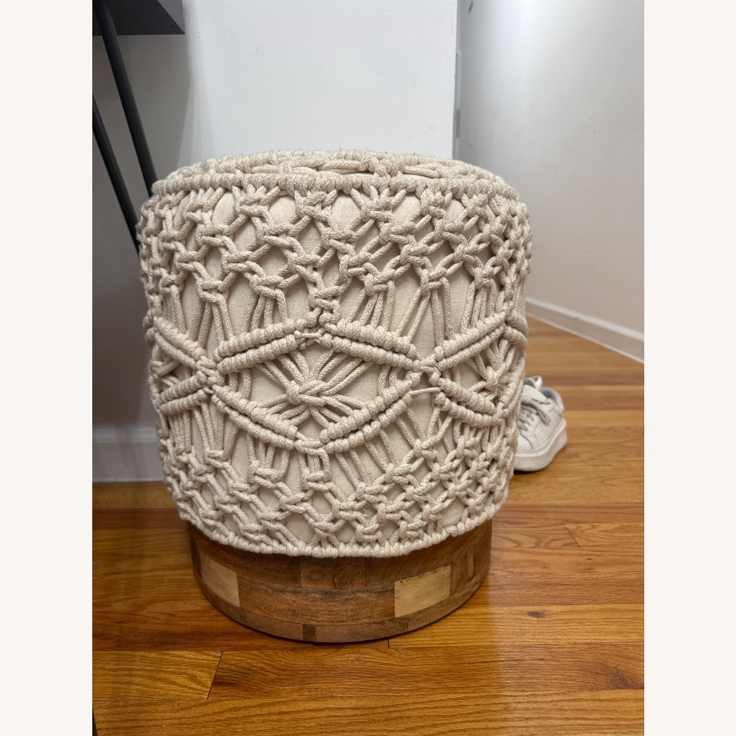 Macrame Natural Wooden Stool - image-2