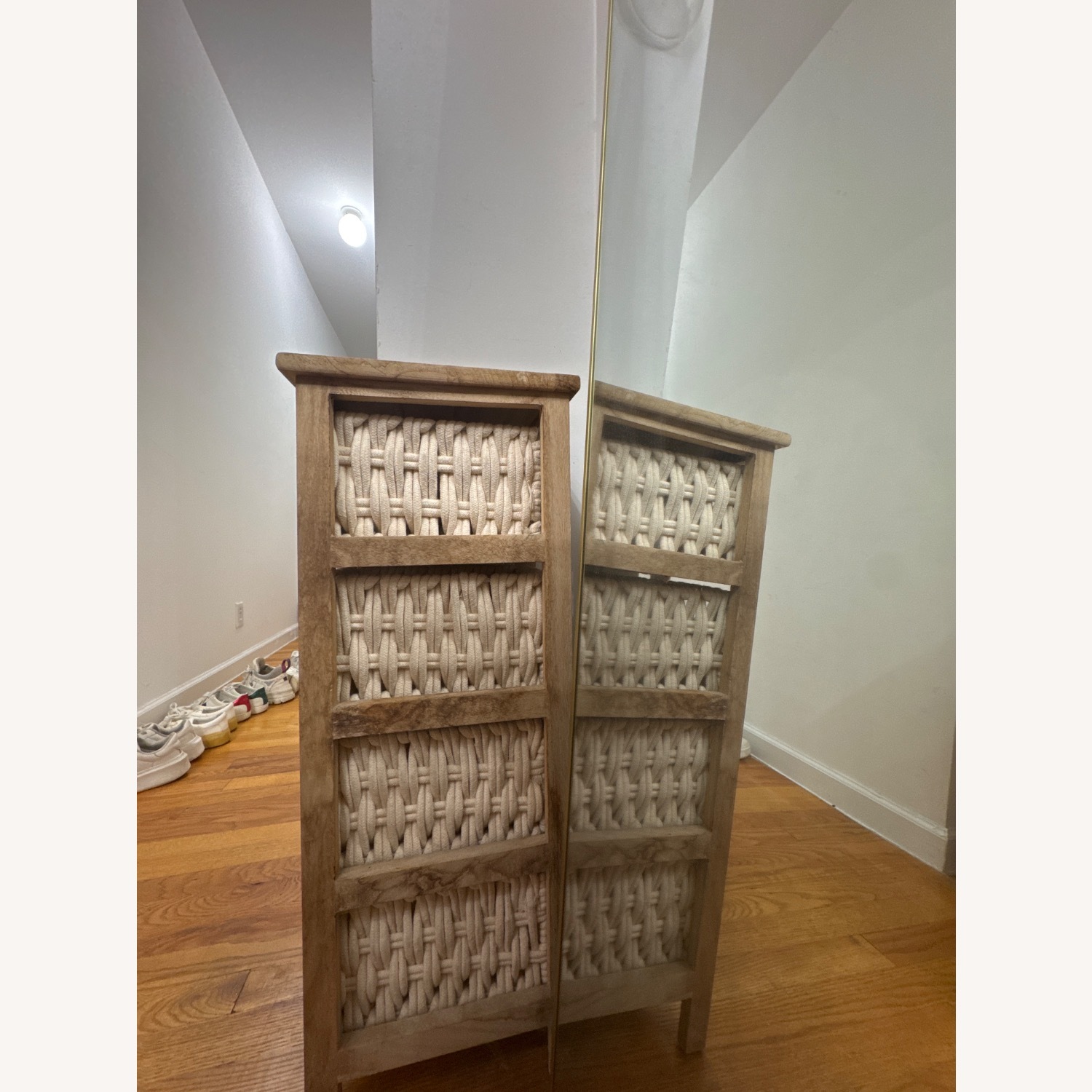 Narrow Wooden Side Table with Macrame Drawers - image-2