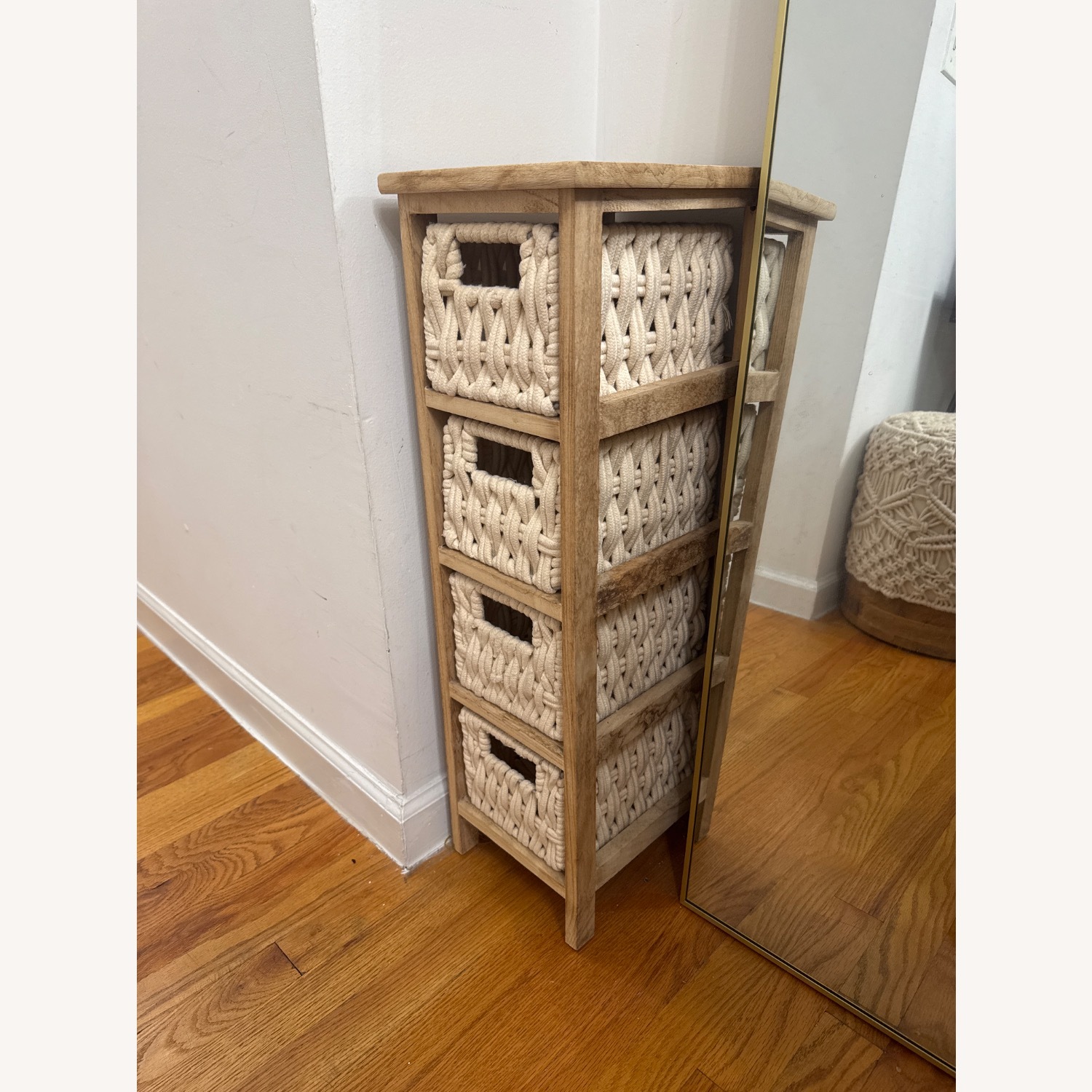 Narrow Wooden Side Table with Macrame Drawers - image-1