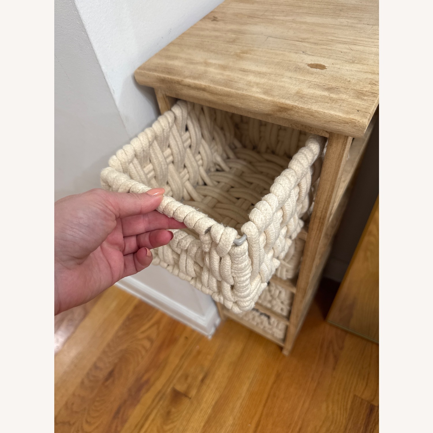 Narrow Wooden Side Table with Macrame Drawers - image-4