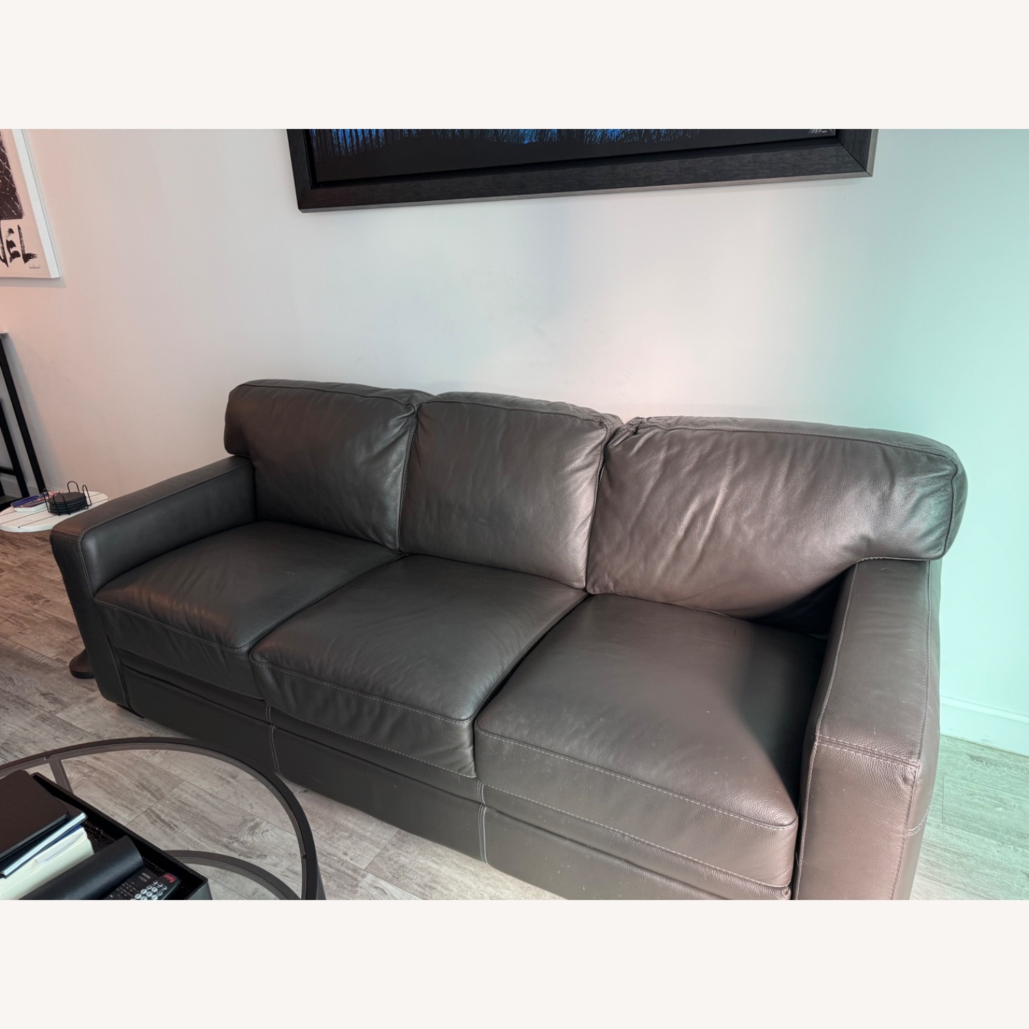 Macy’s Dark Grey Leather Sofa - image-3