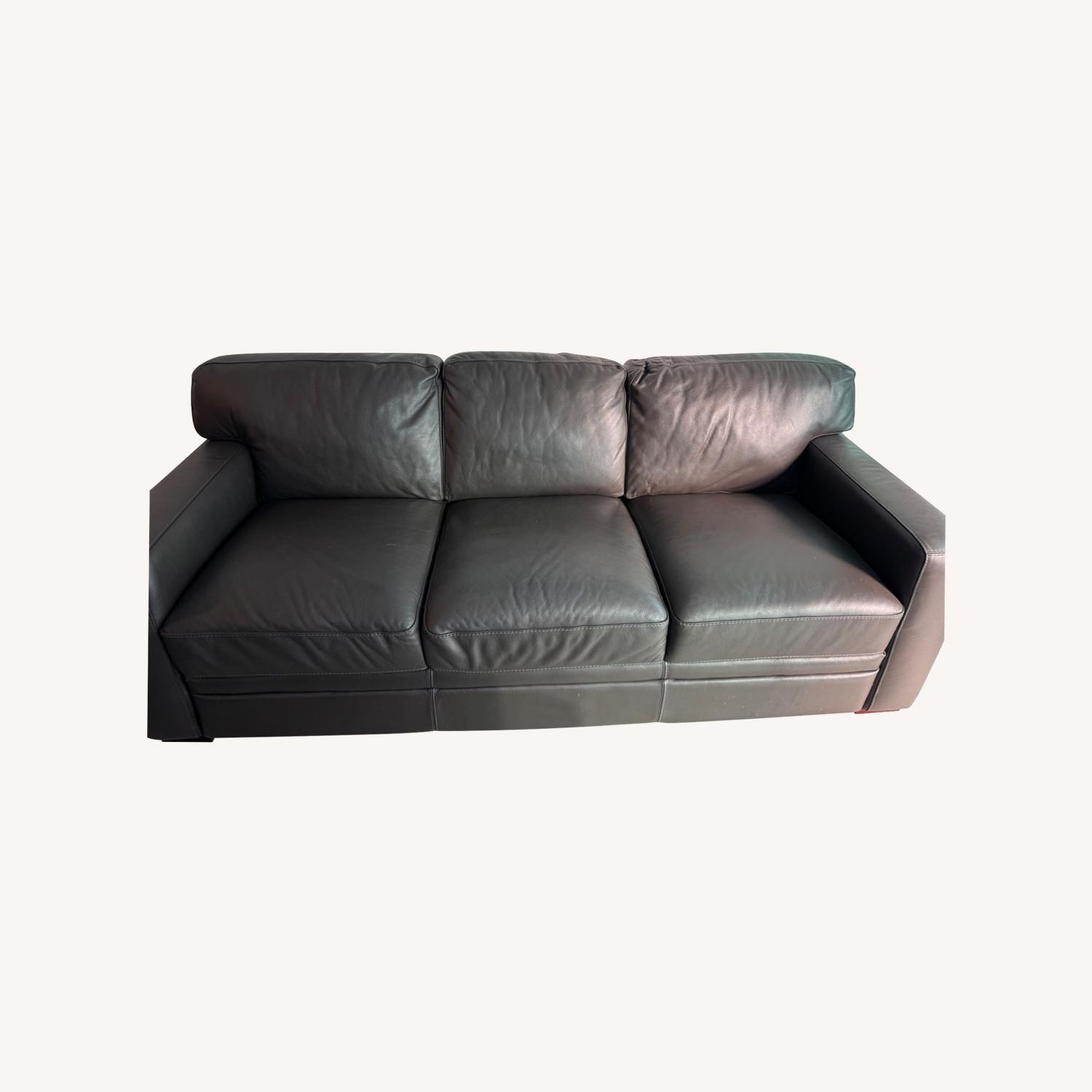 Macy’s Dark Grey Leather Sofa - image-0