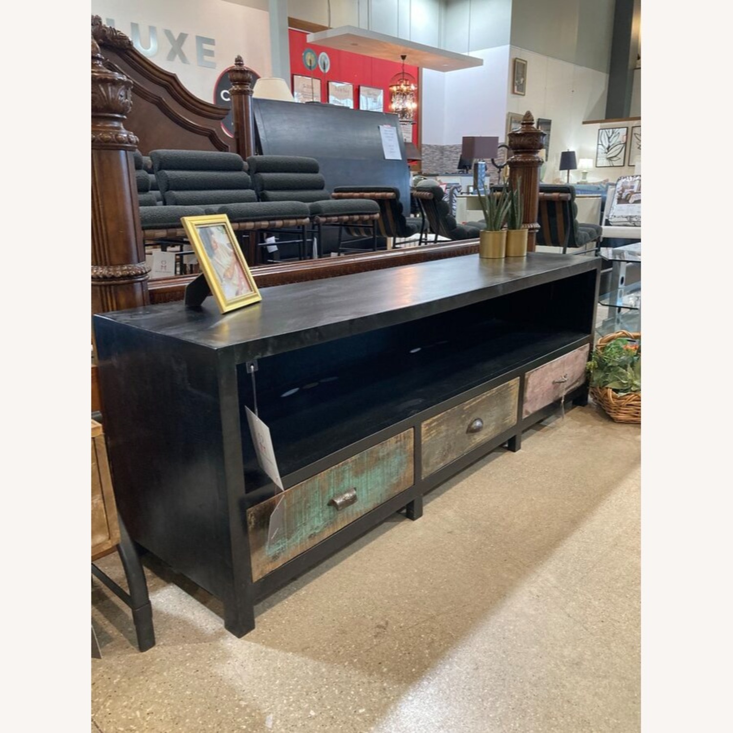 Black Reclaimed Mosaic 3 Drawer Media Unit - image-2