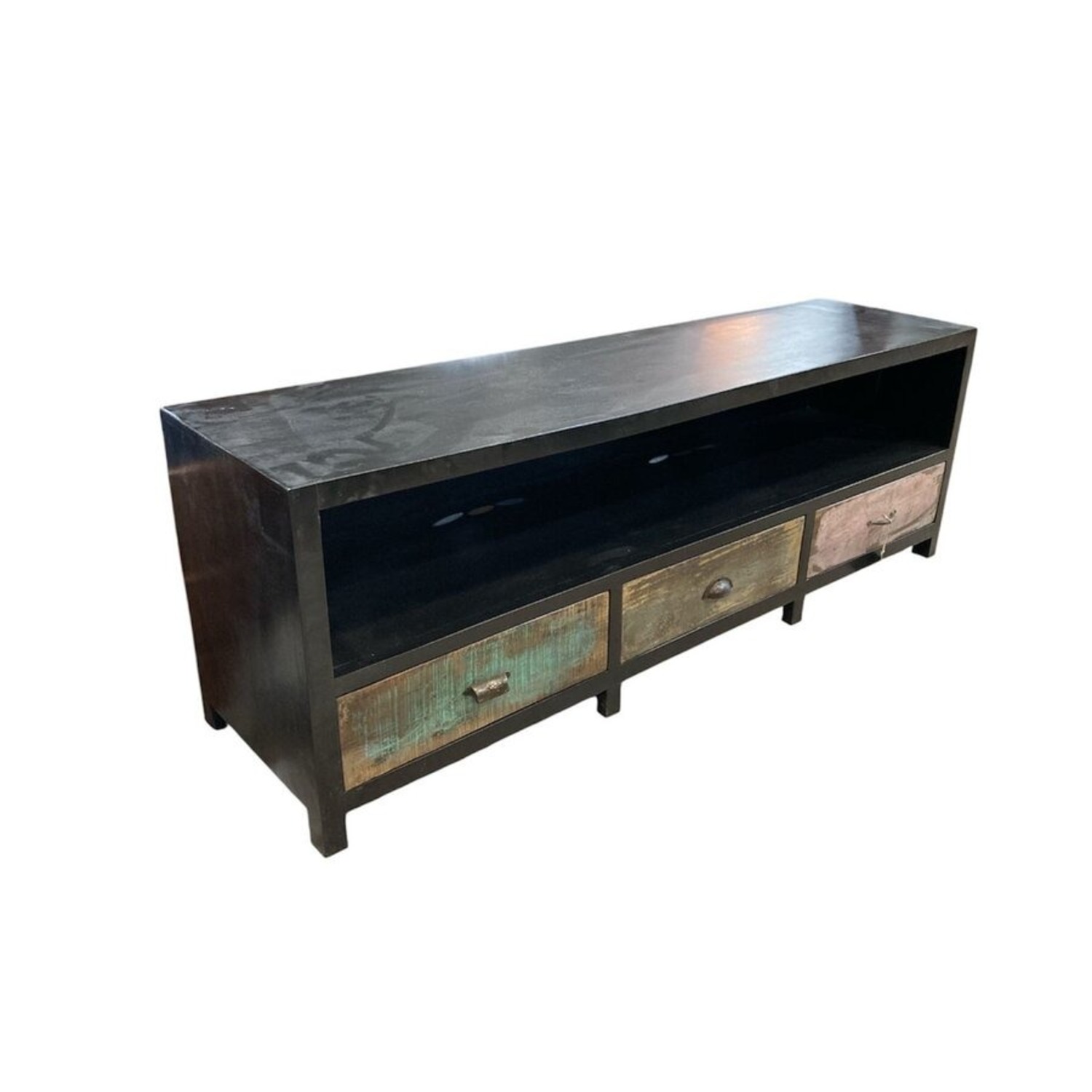 Black Reclaimed Mosaic 3 Drawer Media Unit - image-1