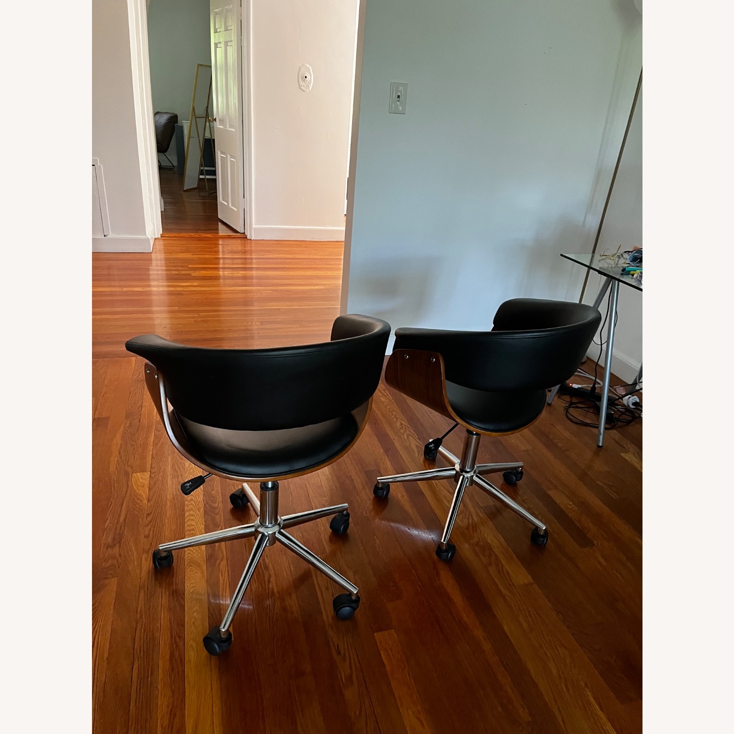 Black Leather and Wood Armchair - image-2