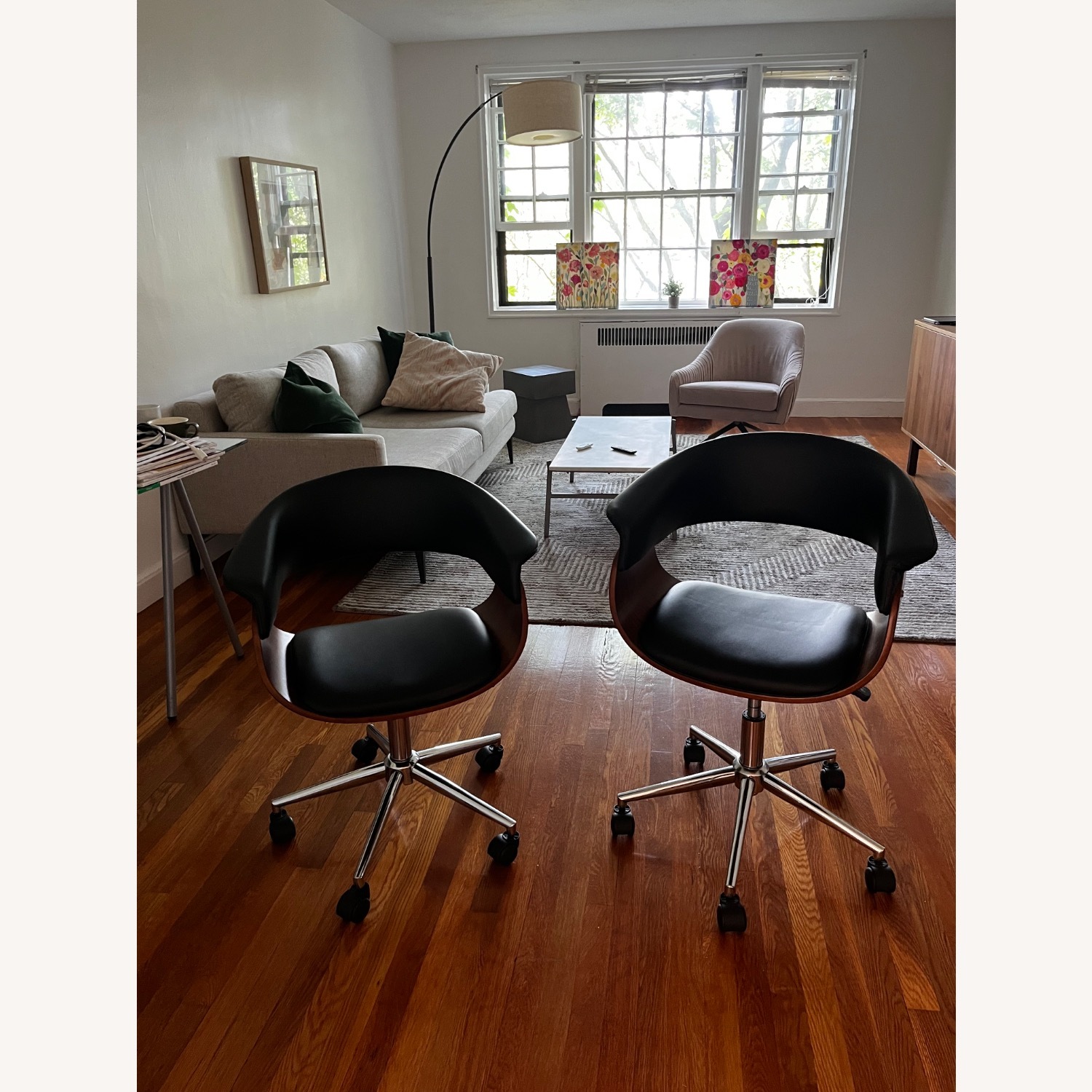 Black Leather and Wood Armchair - image-5