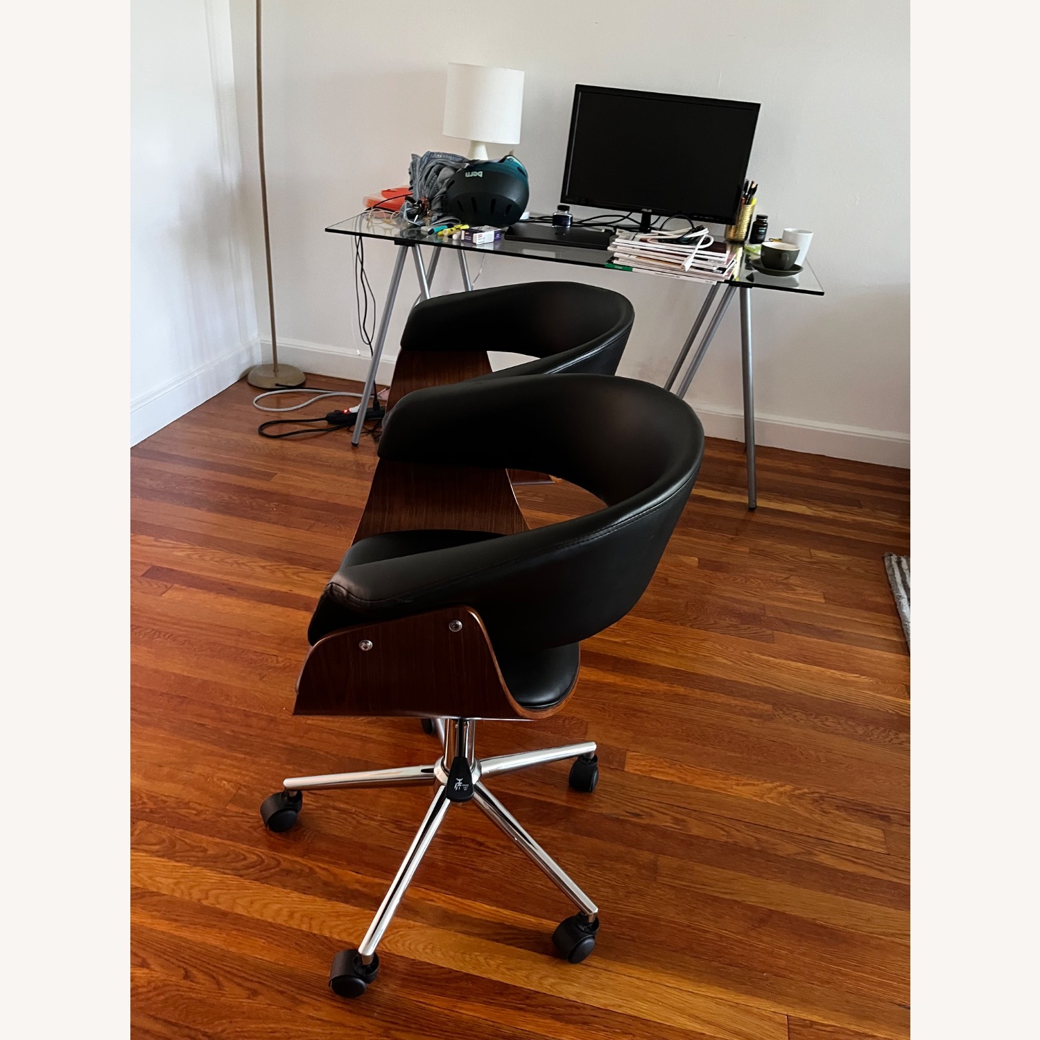 Black Leather and Wood Armchair - image-3