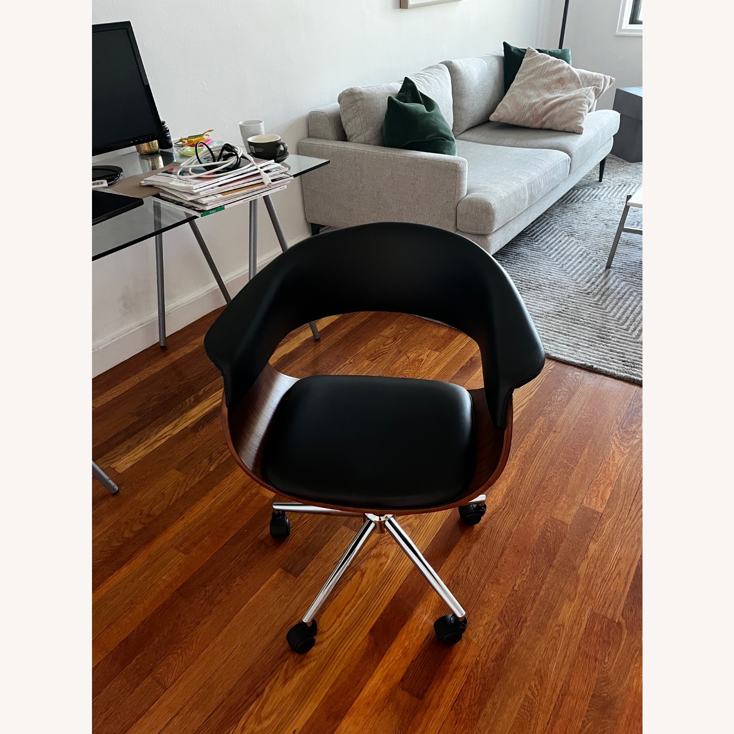 Black Leather and Wood Armchair - image-4