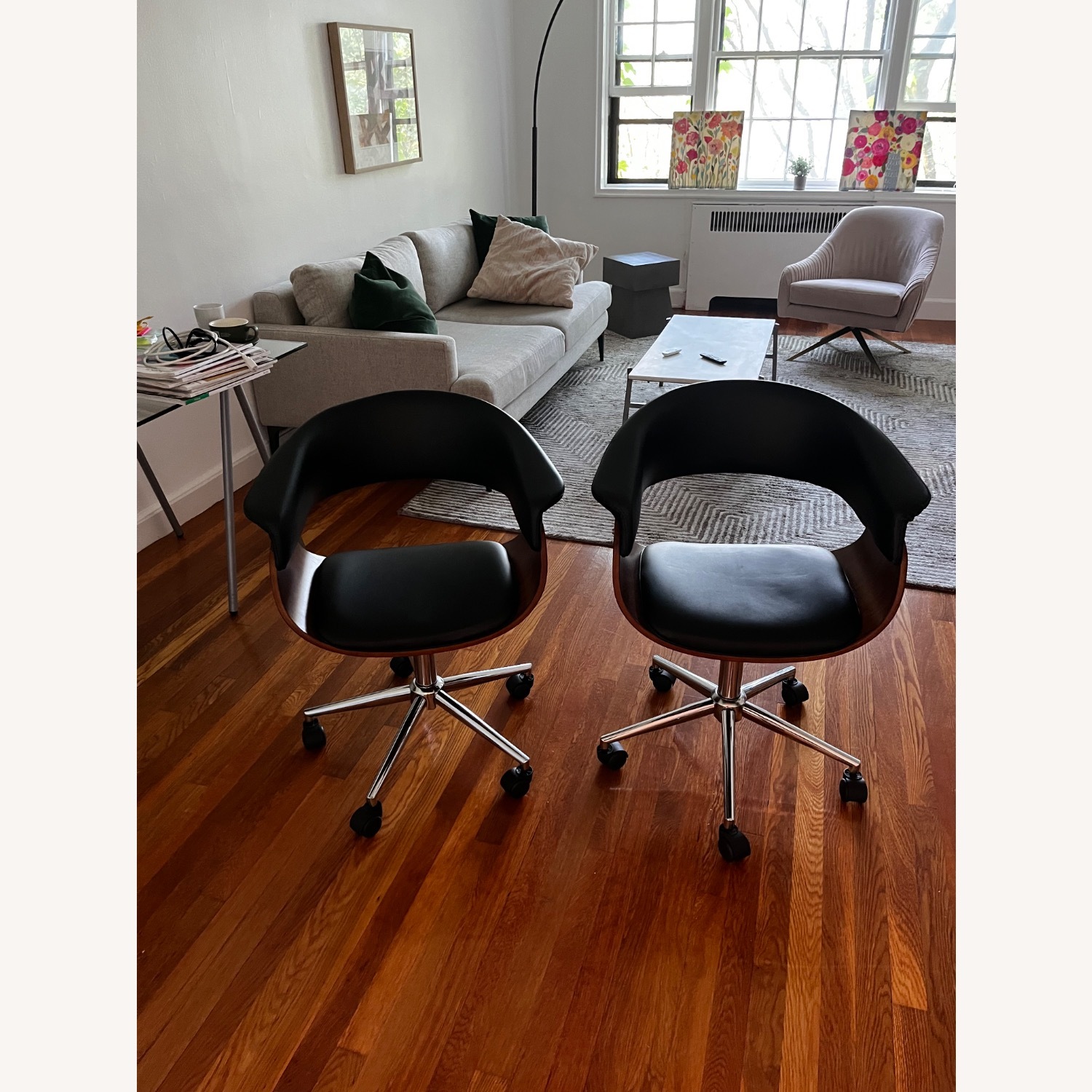 Black Leather and Wood Armchair - image-1