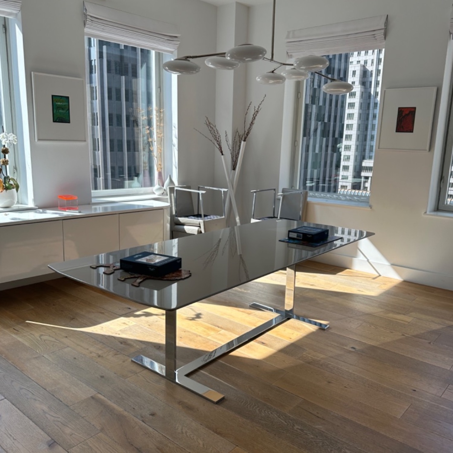 B&B Italia Eileen Taupe Lacquer/Chrome Dining Table - image-1